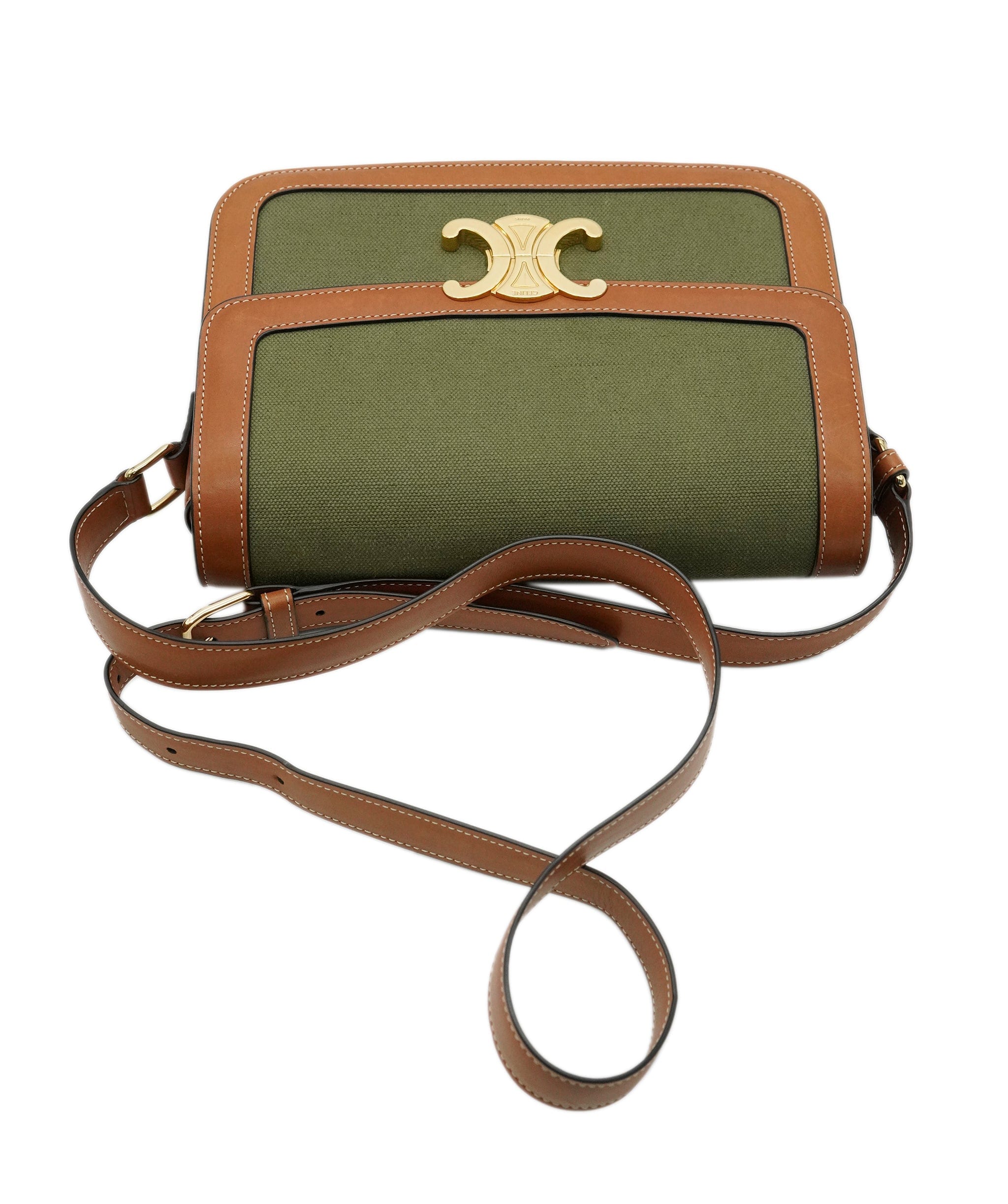 Celine Triomphe Khaki and Tan Crossbody Bag - Current Season