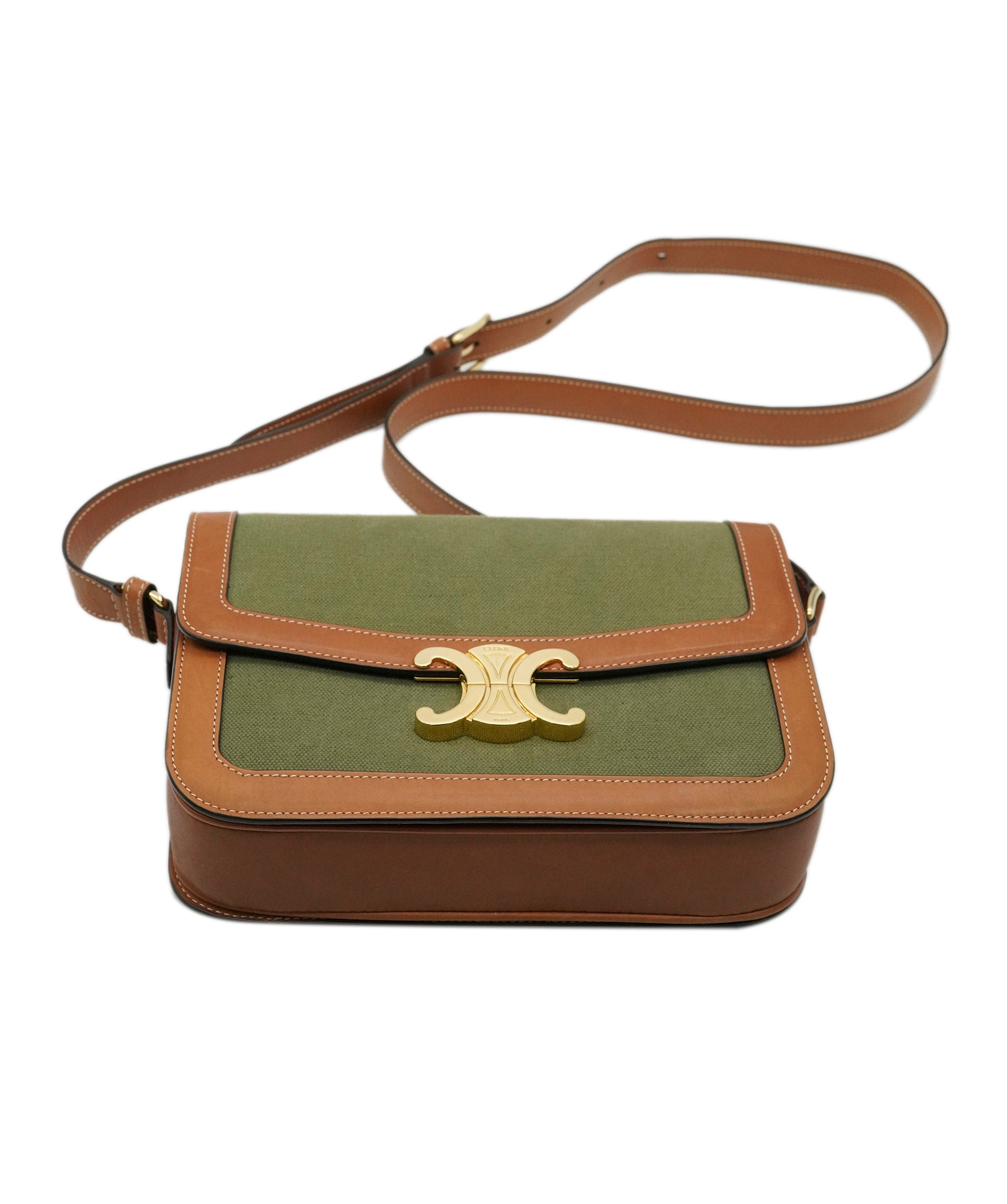 Celine Celine Triomphe Khaki and Tan Crossbody Bag - Current Season - ALL0772