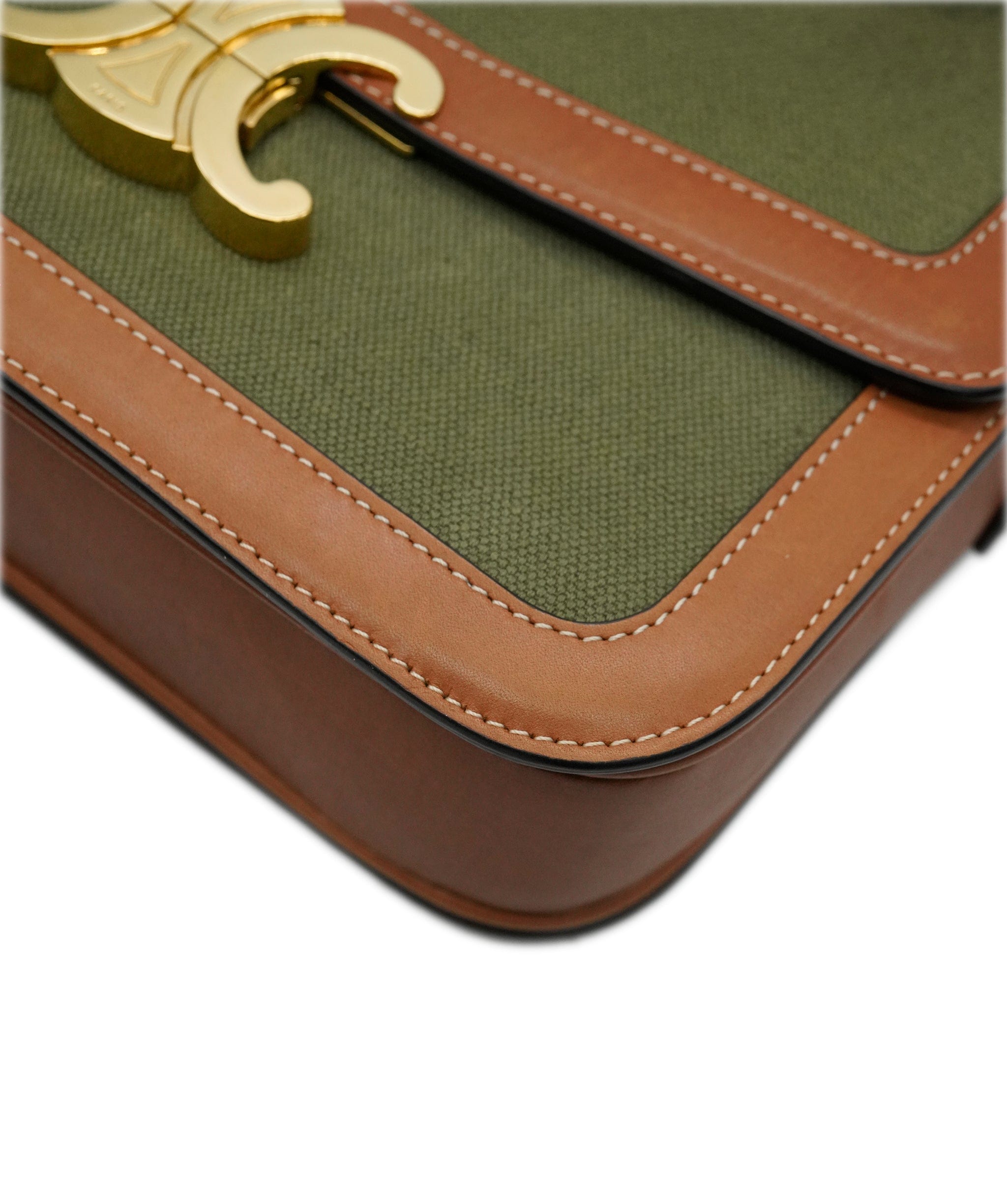 Celine Triomphe Khaki and Tan Crossbody Bag - Current Season