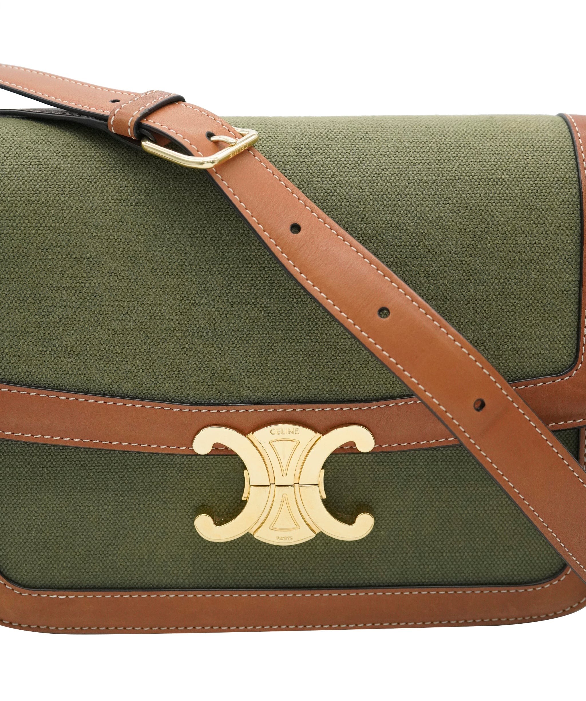 Celine Celine Triomphe Khaki and Tan Crossbody Bag - Current Season - ALL0772