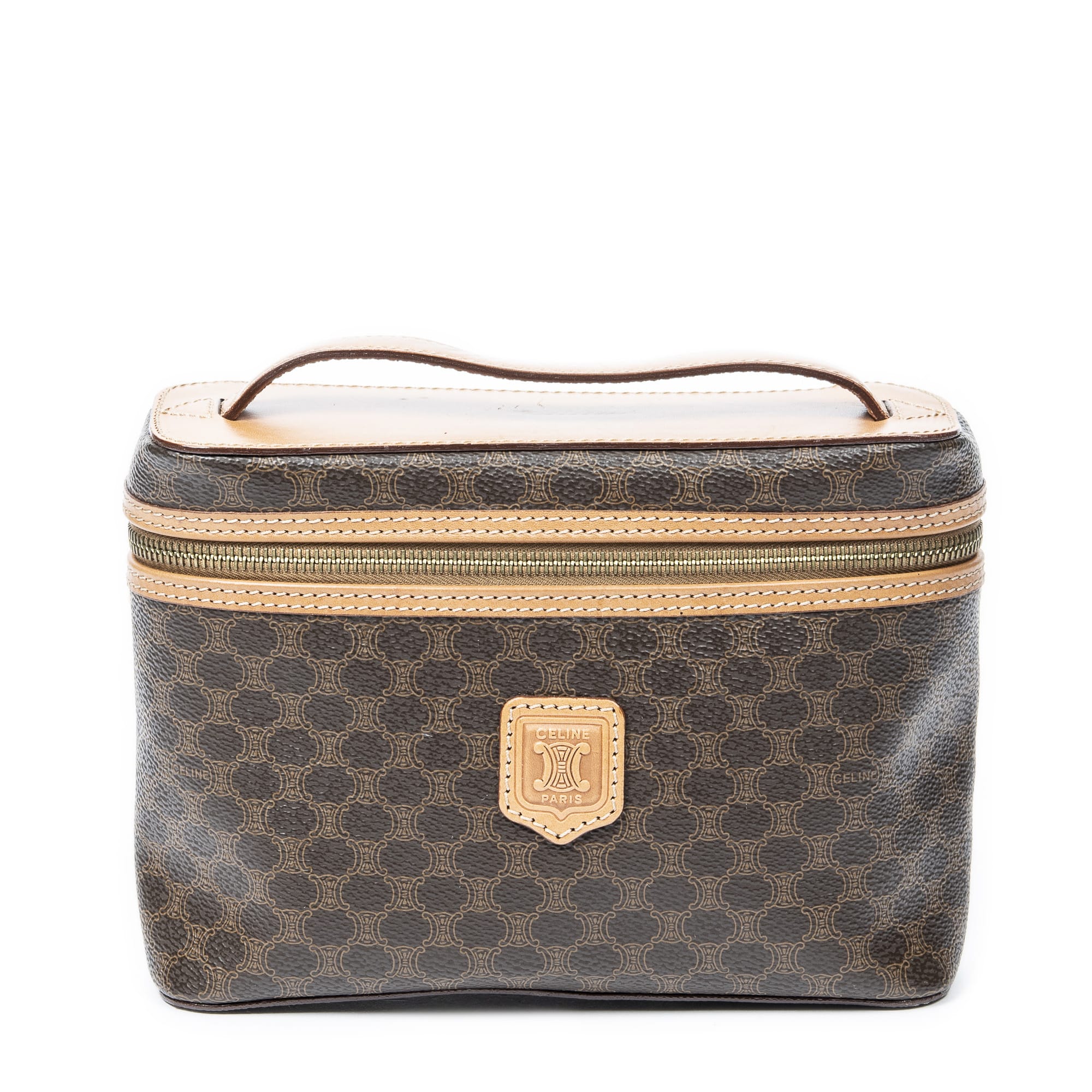 Celine Celine Brown Coated Canvas Top Handle Toiletry Pouch ABB7131