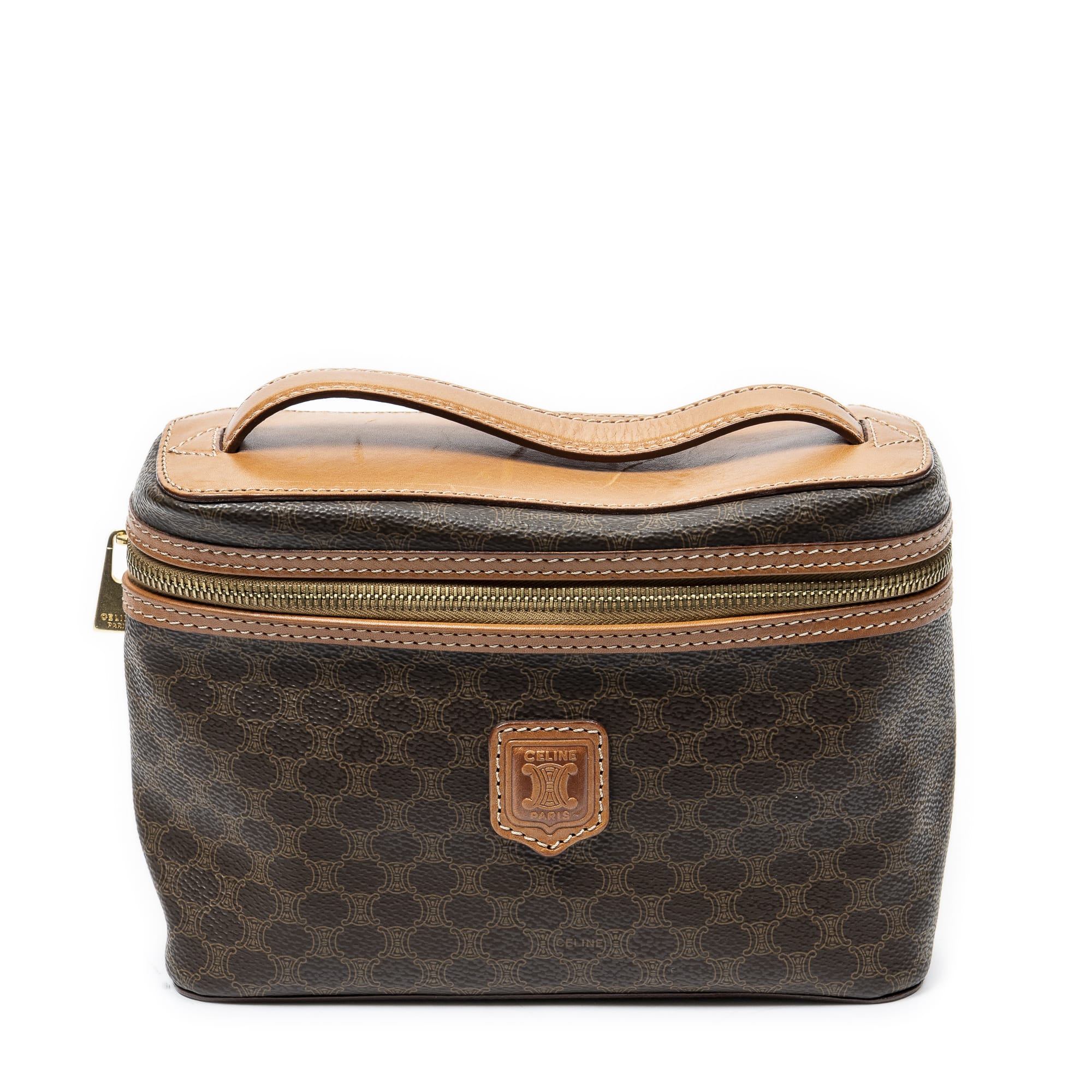 Celine Celine Brown Coated Canvas Top Handle Toiletry Pouch ABC4849