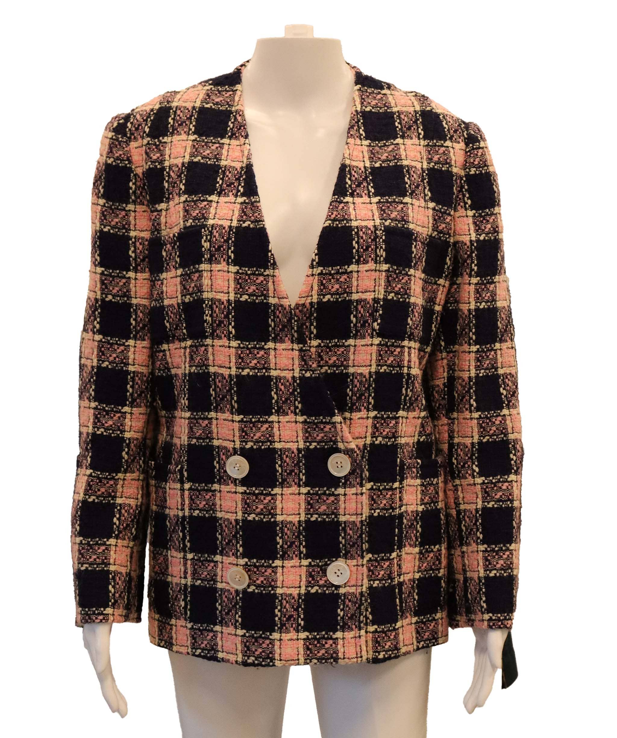 Celine Celine Pink and Blue tartan tweed jacket AGC2353
