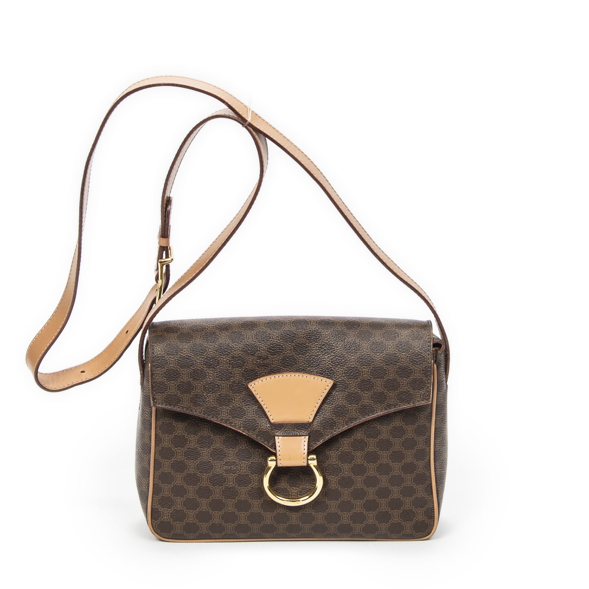 Celine Celine Beige/Brown Coated Canvas Flap Crossbody ABC6040