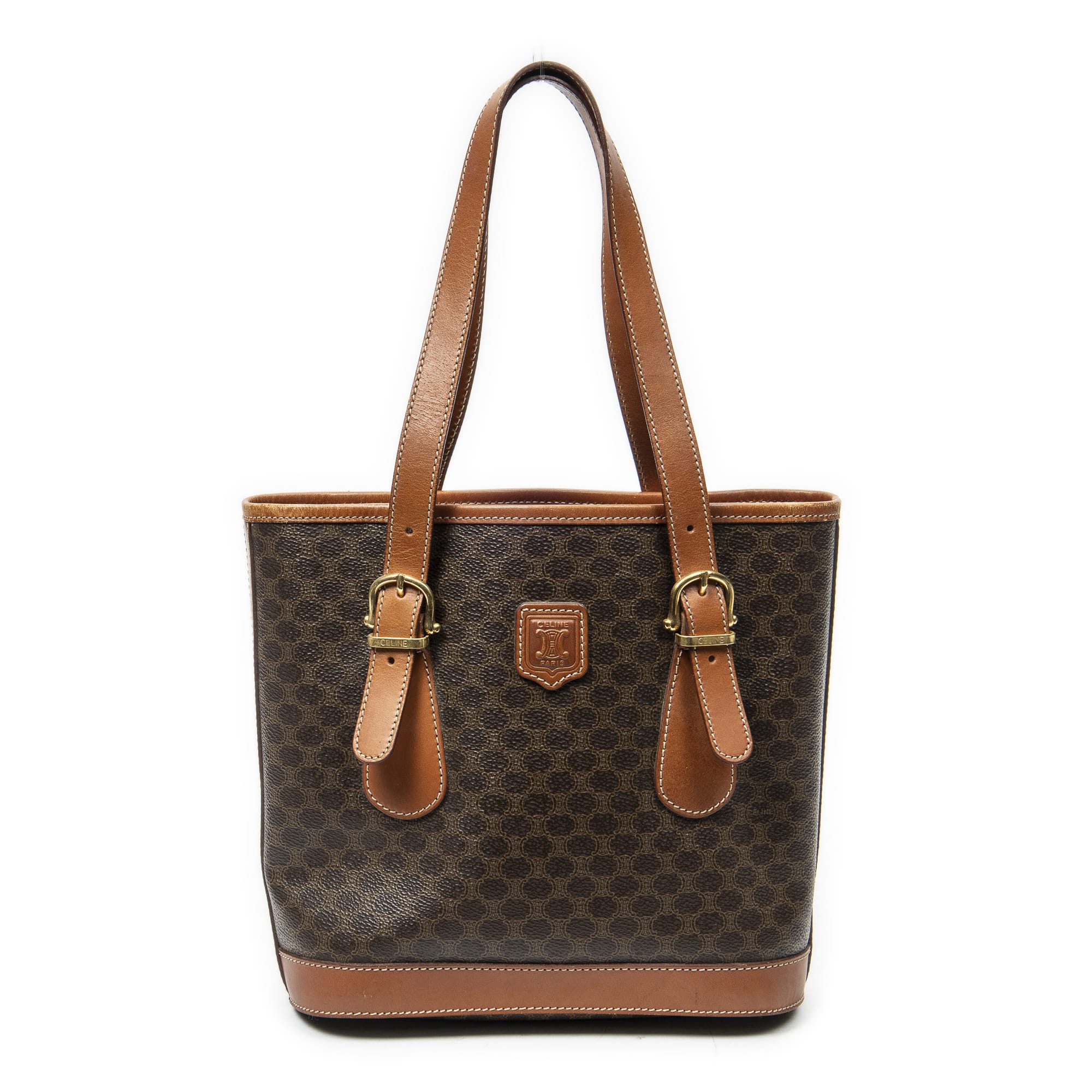 Celine Celine Brown Coated Canvas Bucket Tote ABC2710
