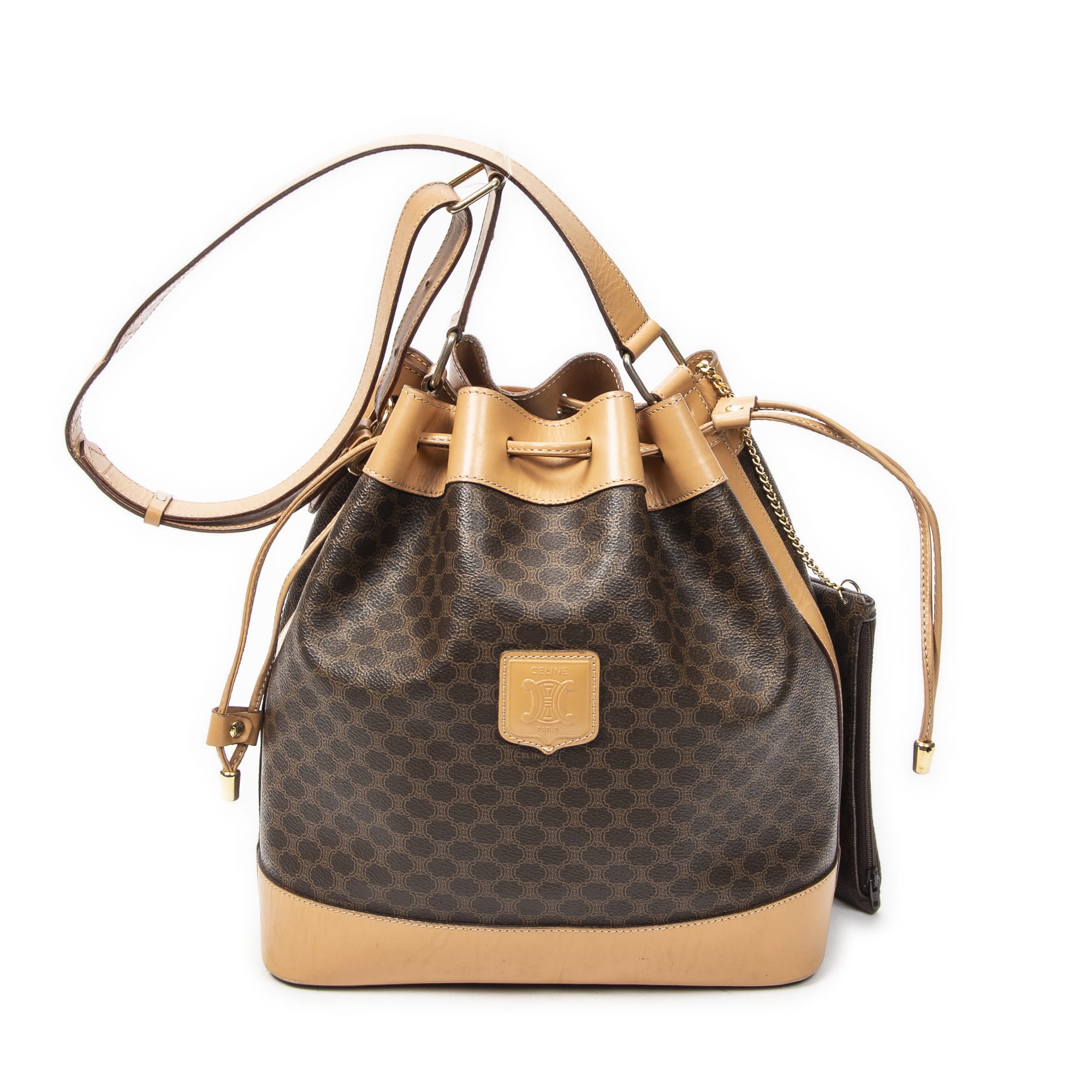 Celine Celine Brown/Tan Coated Canvas Drawstring Bucket ABC5954