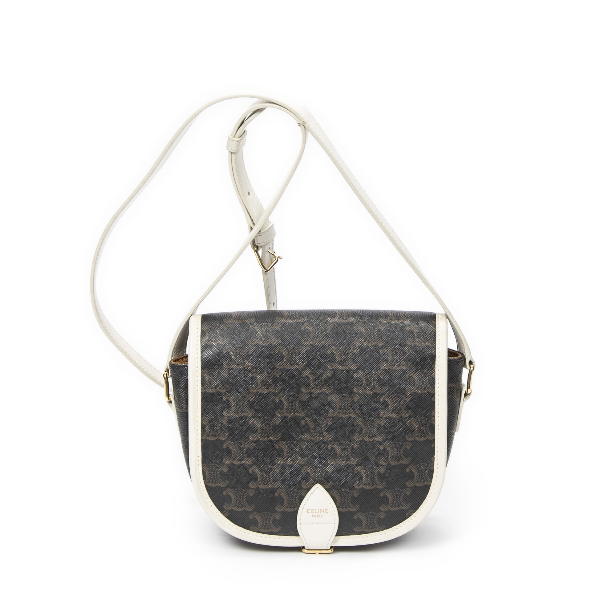 Celine Celine Dark Brown/Ivory Coated Canvas Medium Folco Bag ABC2303
