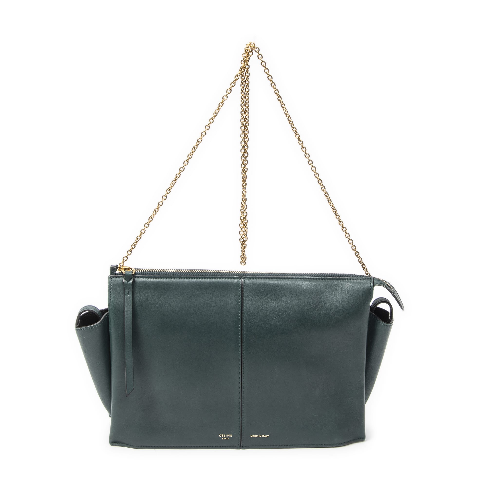 Celine Celine Green Calf Leather Trifold Clutch On Chain ABC4847