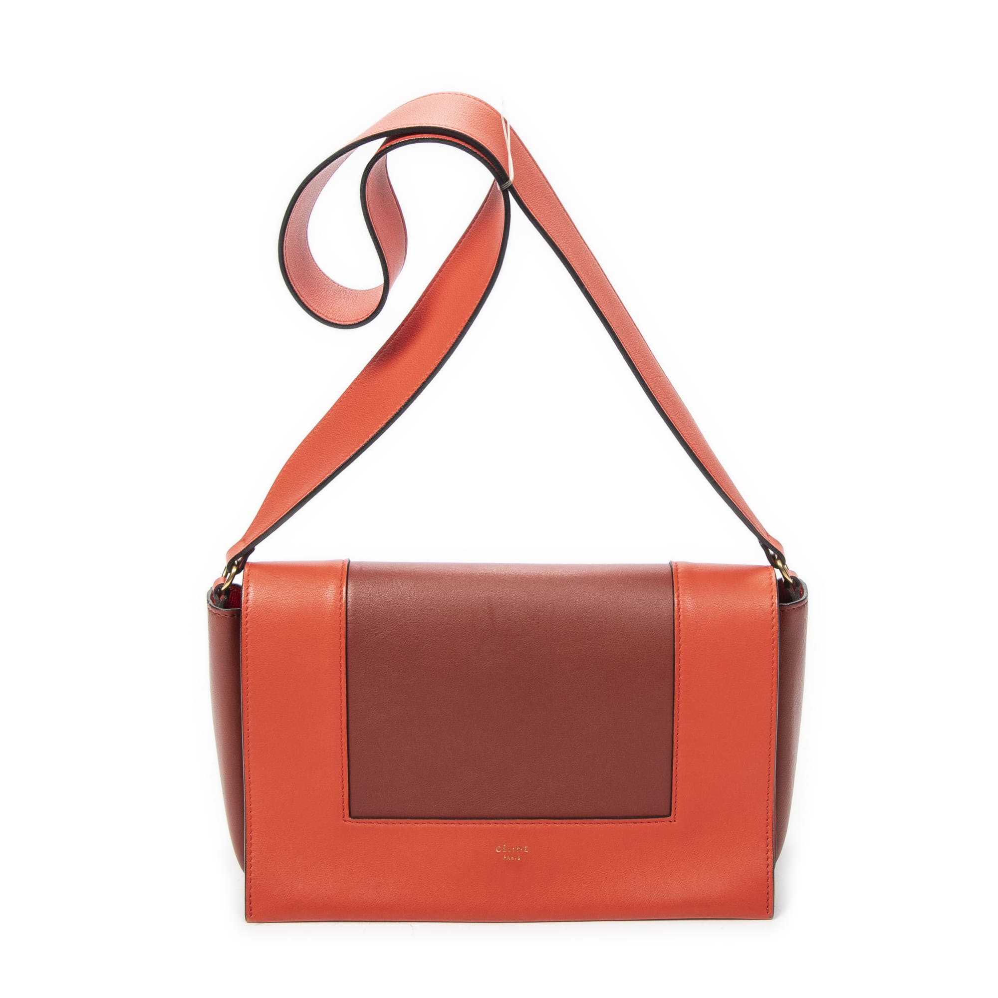Celine Celine Orange/Reddish Brown Calf Leather Medium Frame Crossbody ABC7207