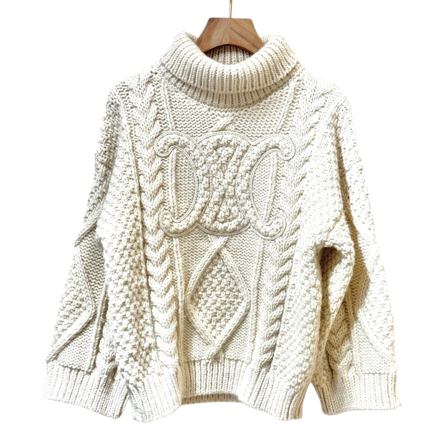 Celine Celine White Turtleneck Cable Sweater - Size M