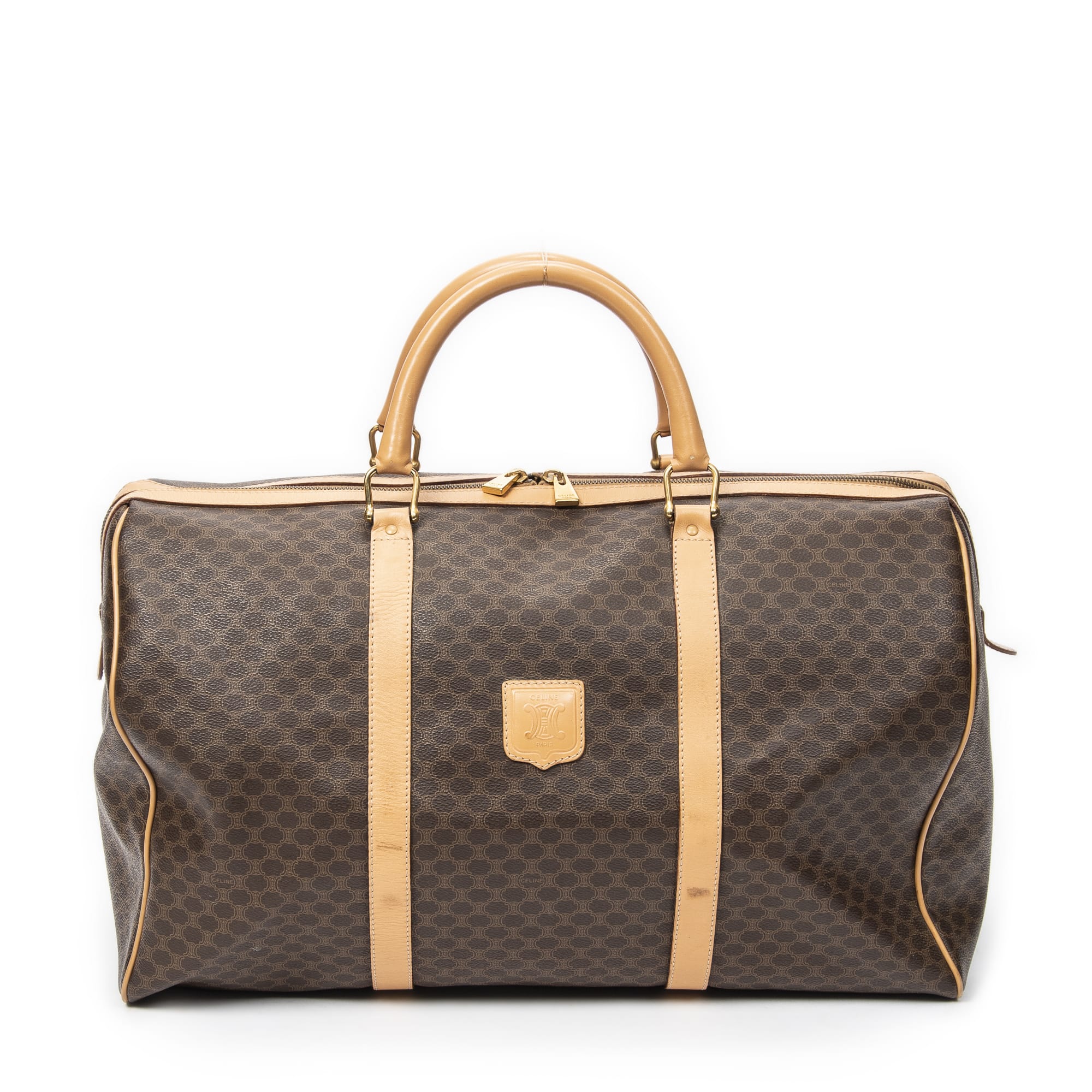 Celine Celine Brown Coated Canvas Vintage Large Travel Boston ABC2717