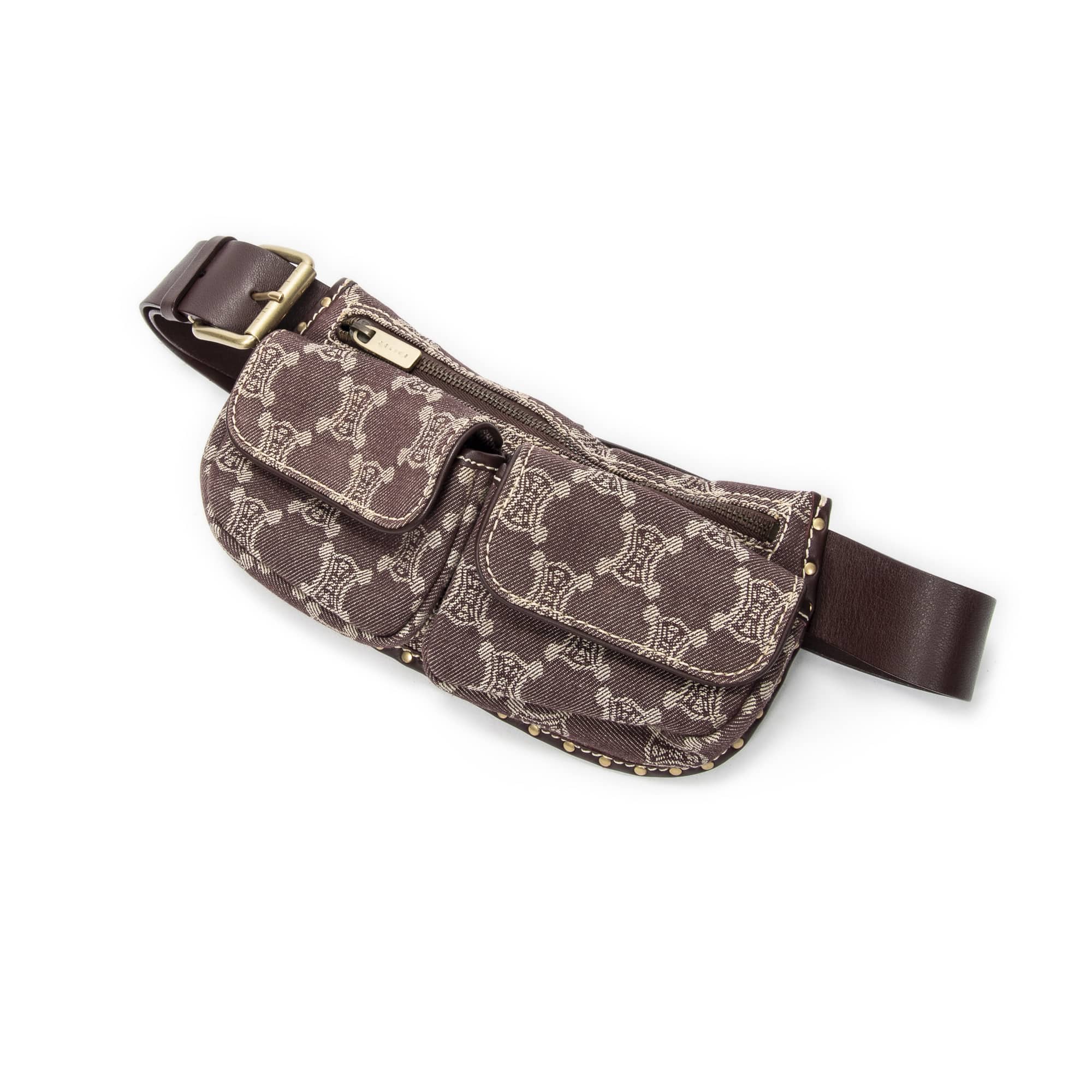 Celine Celine Burgundy Canvas Double Pocket Belt Bag ABC5086