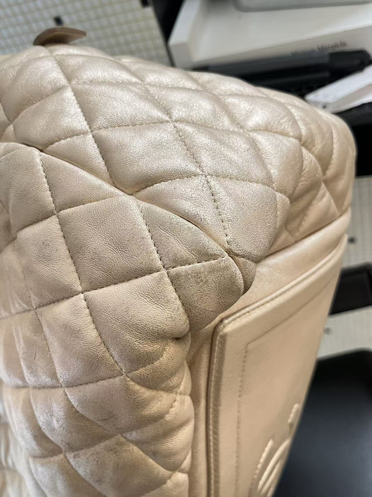 Chanel Quilted Lambskin Puffy Bowling Bag - Beige
