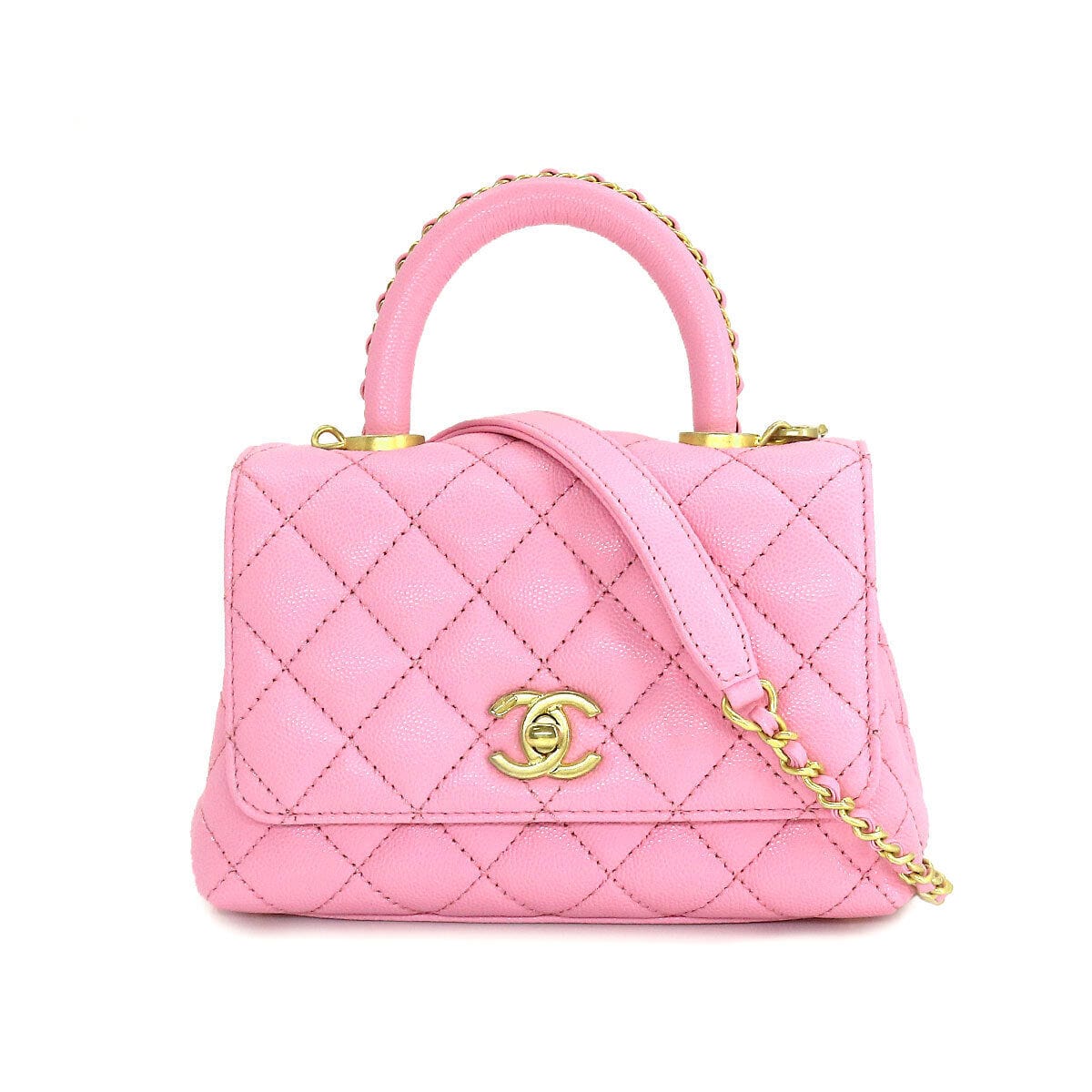 Chanel 90196209 - CHANEL Matelasse Hand Shoulder Bag Caviar Skin Pink AS2215 Purse 90196209