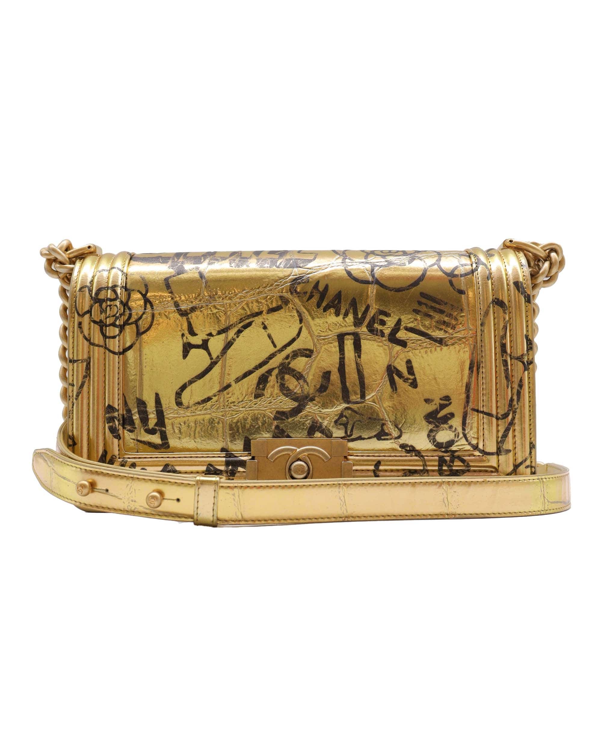 Chanel Chanel 19A Egypt Gold Crocodile Print Graffiti Boy Bag - DXBS2695