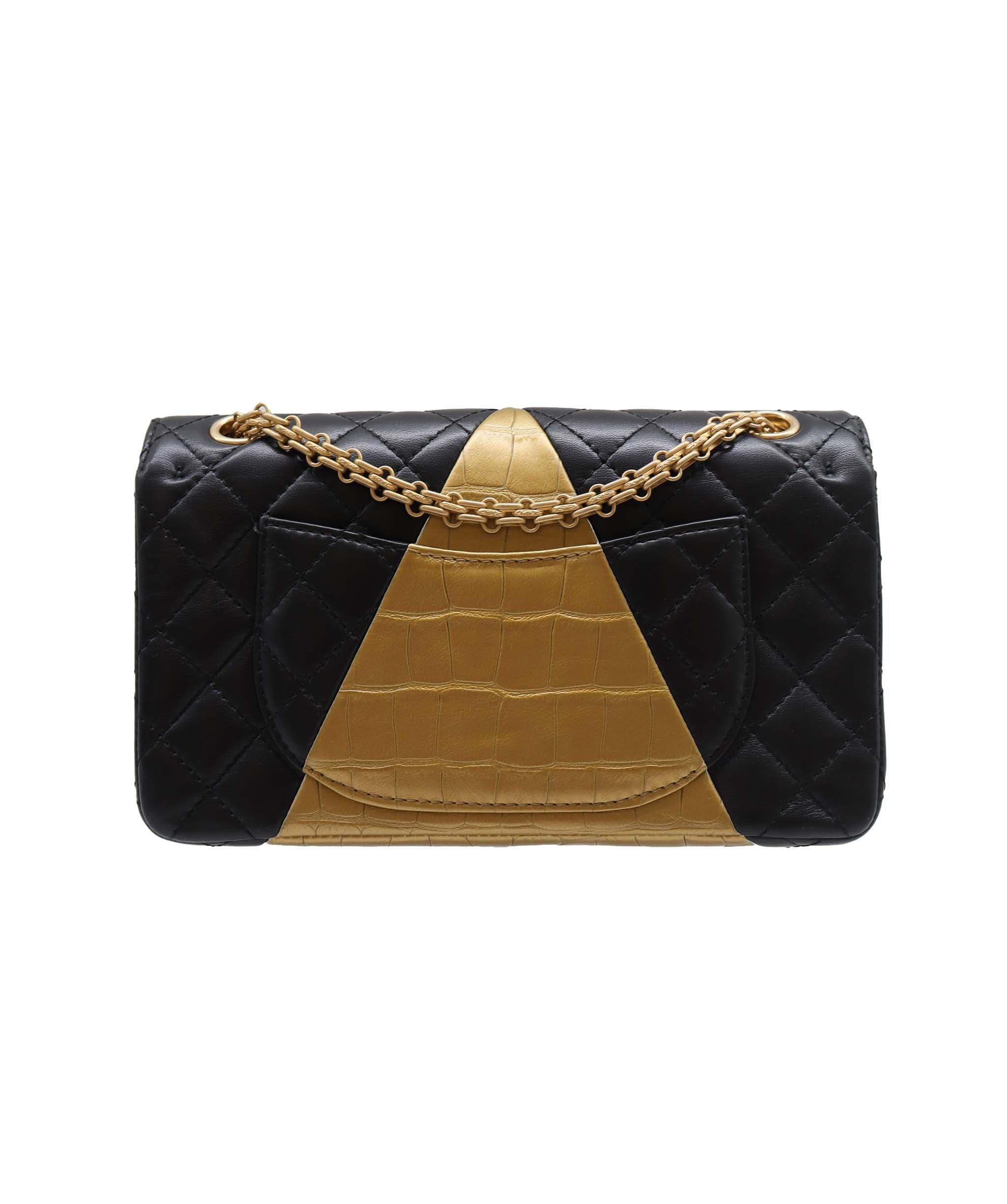 Chanel CHANEL 2.55 Egyptian 19 MEDIUM CHAIN SHOULDER BAG GOLD BLACK LAMB SKIN - DXBS2744