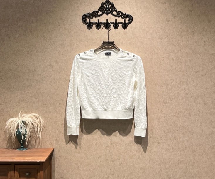 Chanel Chanel 23A White Embossed Camellia Knit Sweater / Size 36 / 99% New / 45850 SYCF45850