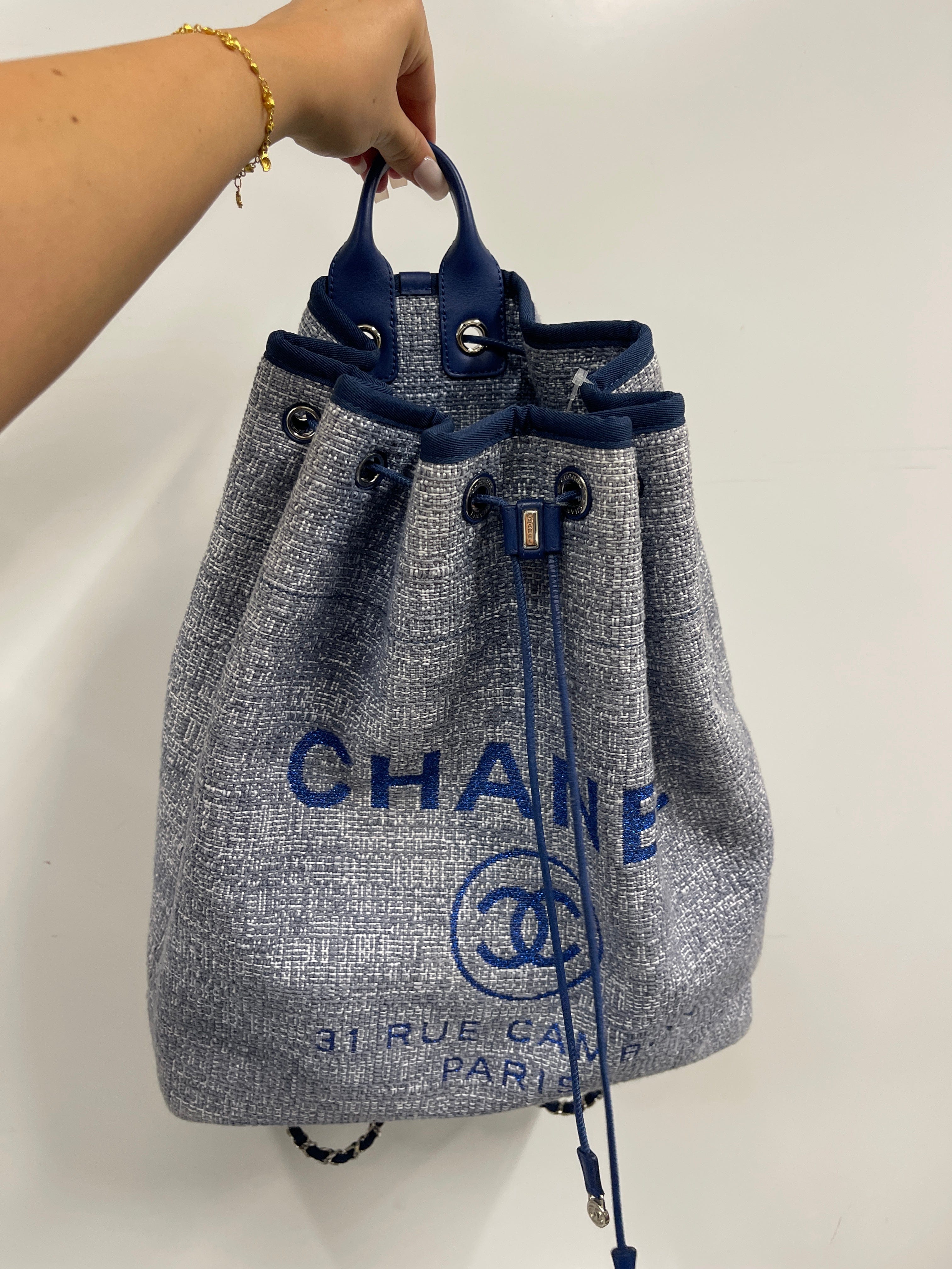 Chanel CHANEL A93787 Canvas×Leather Blue SV Deauville Ruck Sack B0719F5HFR