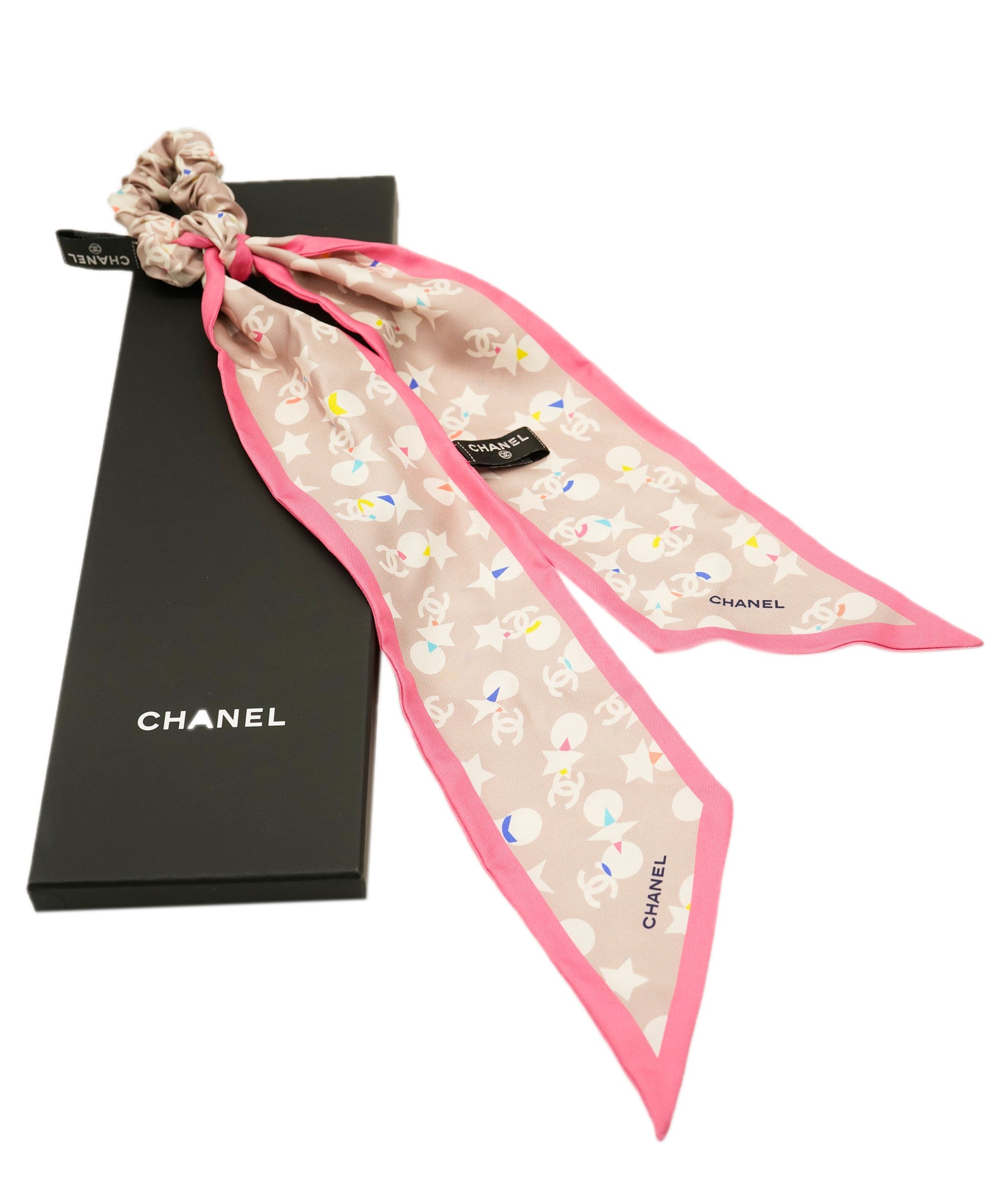 Chanel Chanel Beige/Pink Silk CC Twilly Hair Scarf  ALC2311