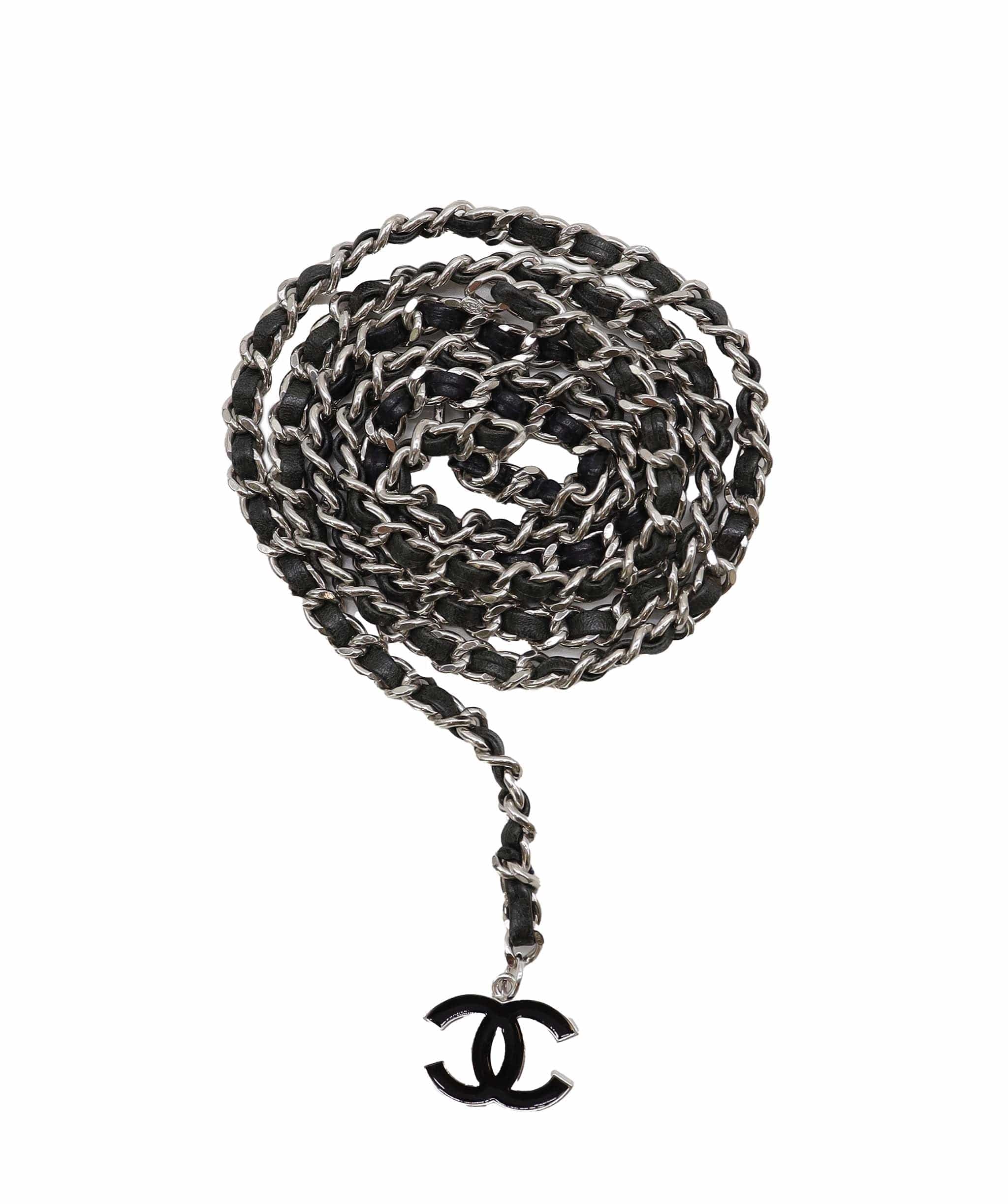 Chanel Chanel Belt Black  Lambskin / Enamel CC Logo SHW #85 SKC2006