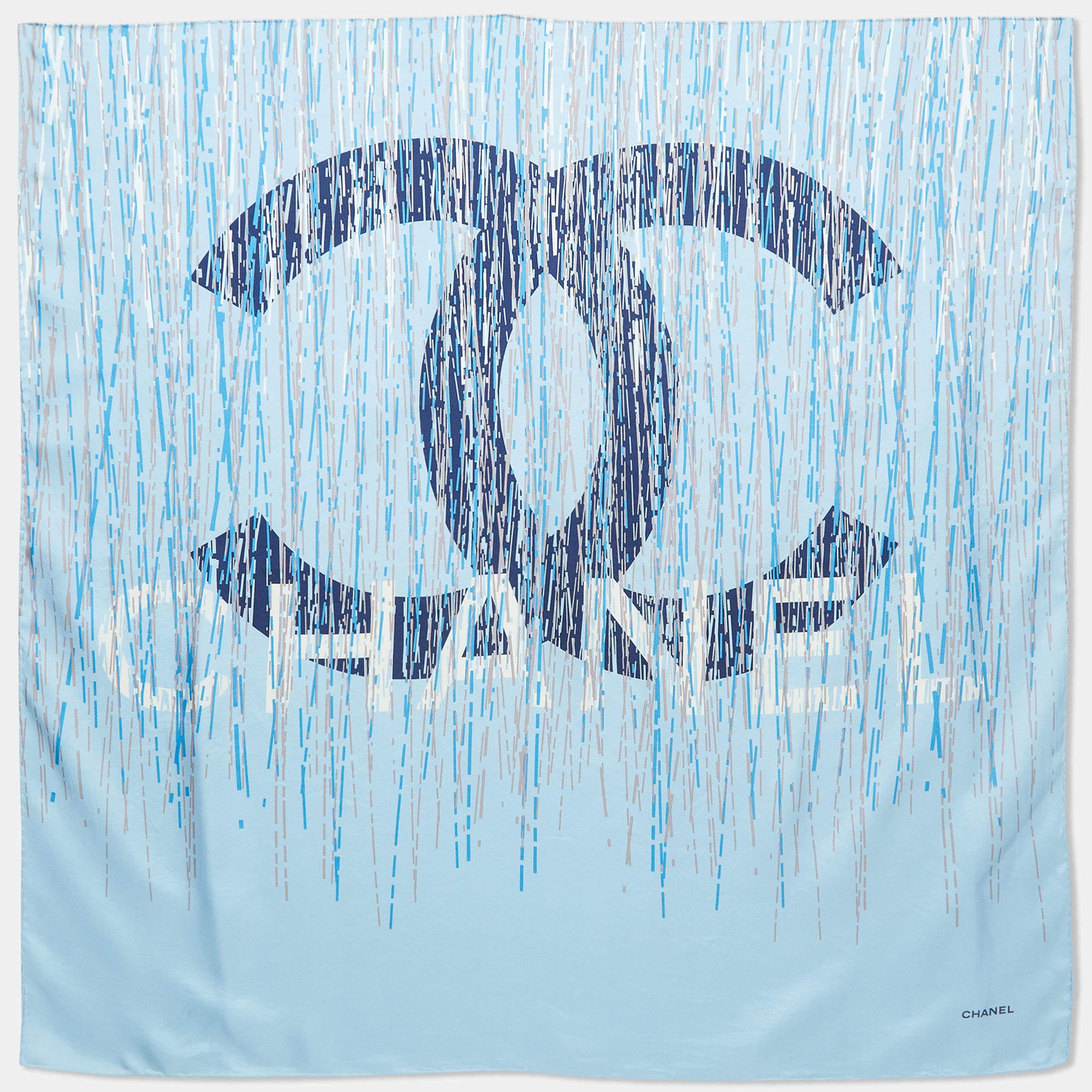 Chanel Chanel Blue CC Logo Print Silk Square Scarf ASCLC2410