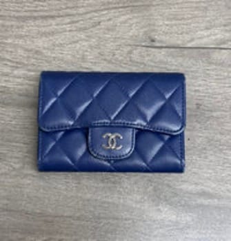CHANEL CHANEL Blue Lambskin Short Wallet with Silver Buckle 3022605132133