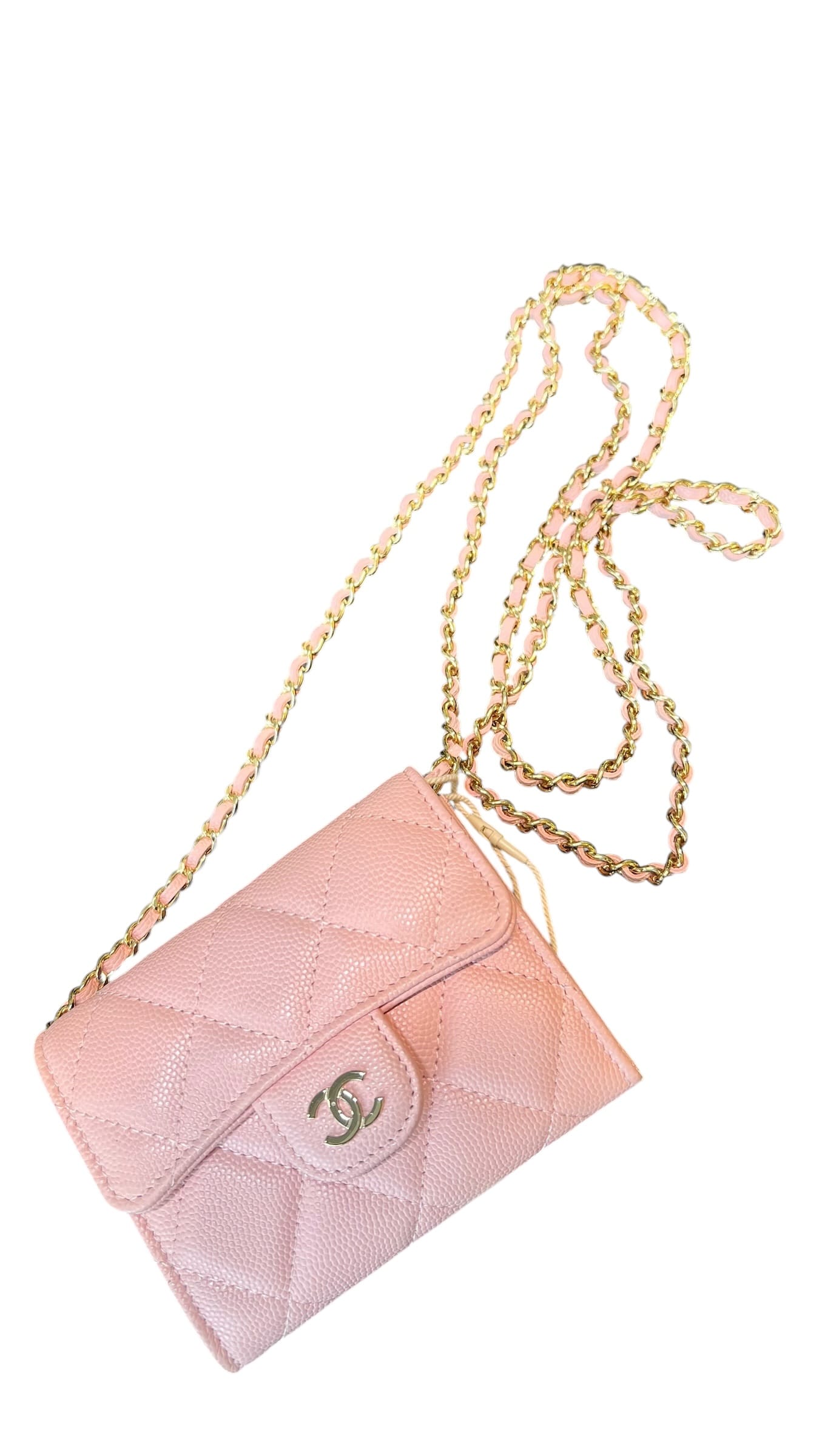 Chanel Chanel Card Holder with Chain Pink Caviar LGHW Microchipped NEW SSLG1052