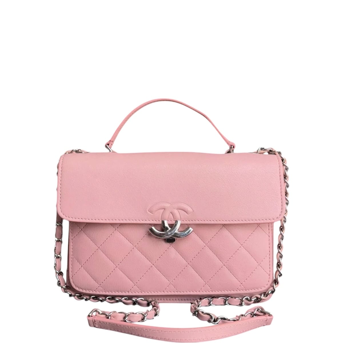 Chanel CHANEL CC BOX FLAP - CALFSKIN QUILTED PINK SILVER HARDWARE SERIES 24 SYCM651