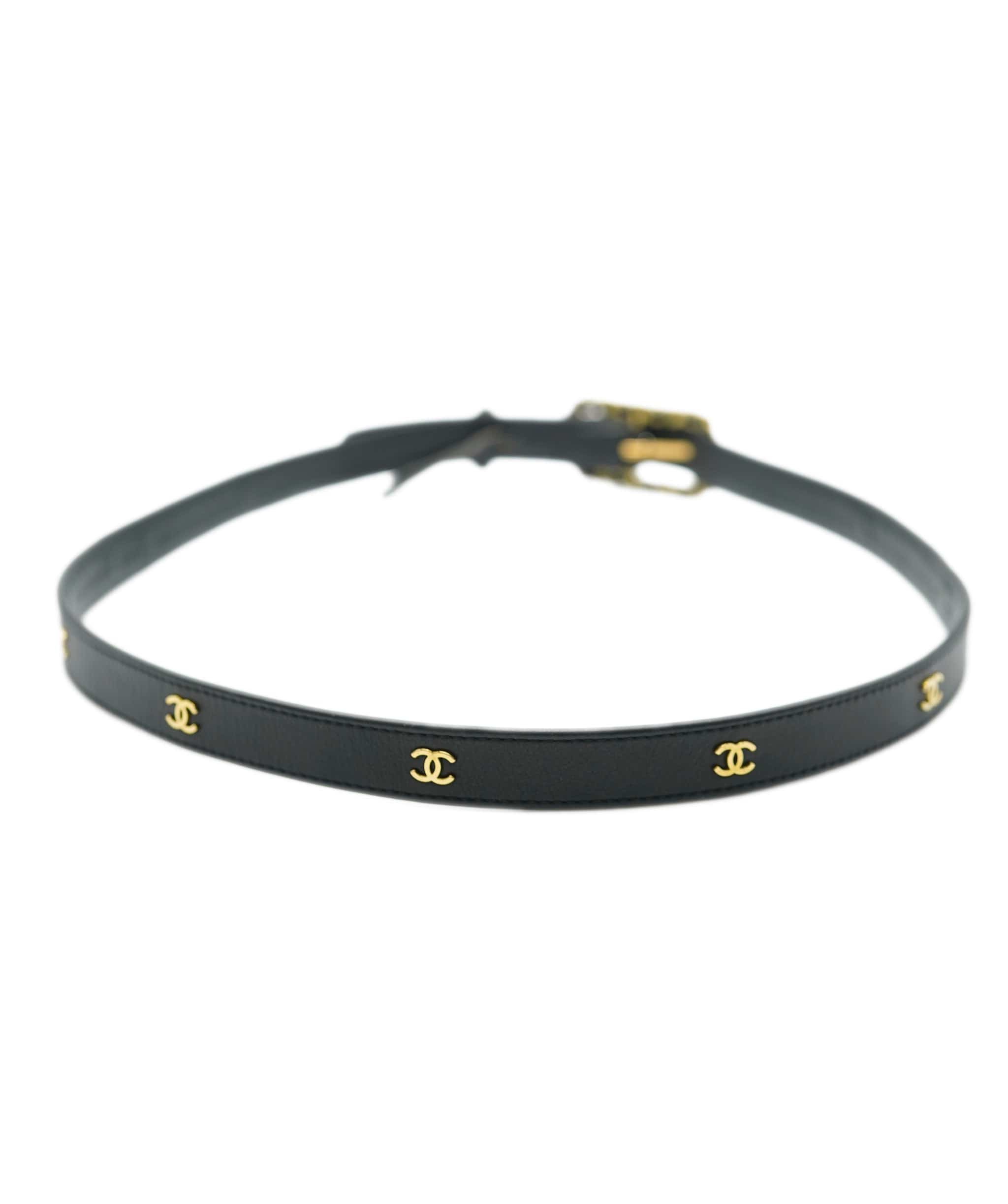 Chanel Chanel CC Leather Belt Black Gold ASL10438