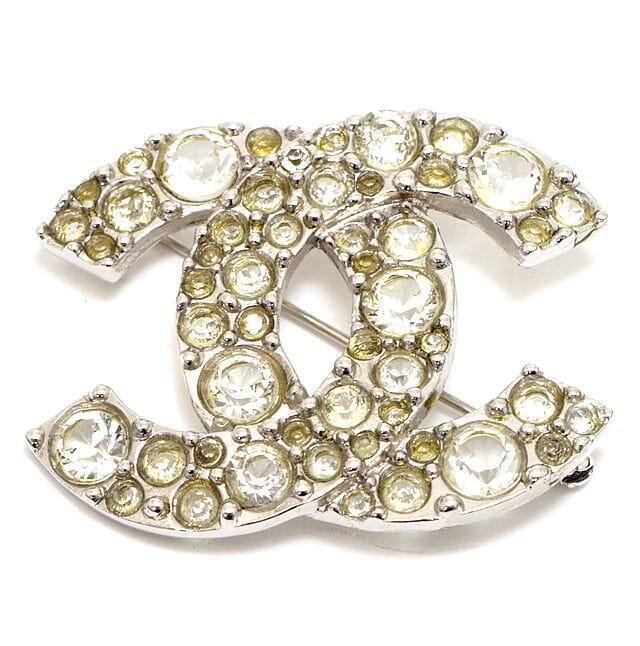 Chanel CHANEL CC Mark Crystal Silver-toned Pin Brooch 06V #62404 AJCSC1252