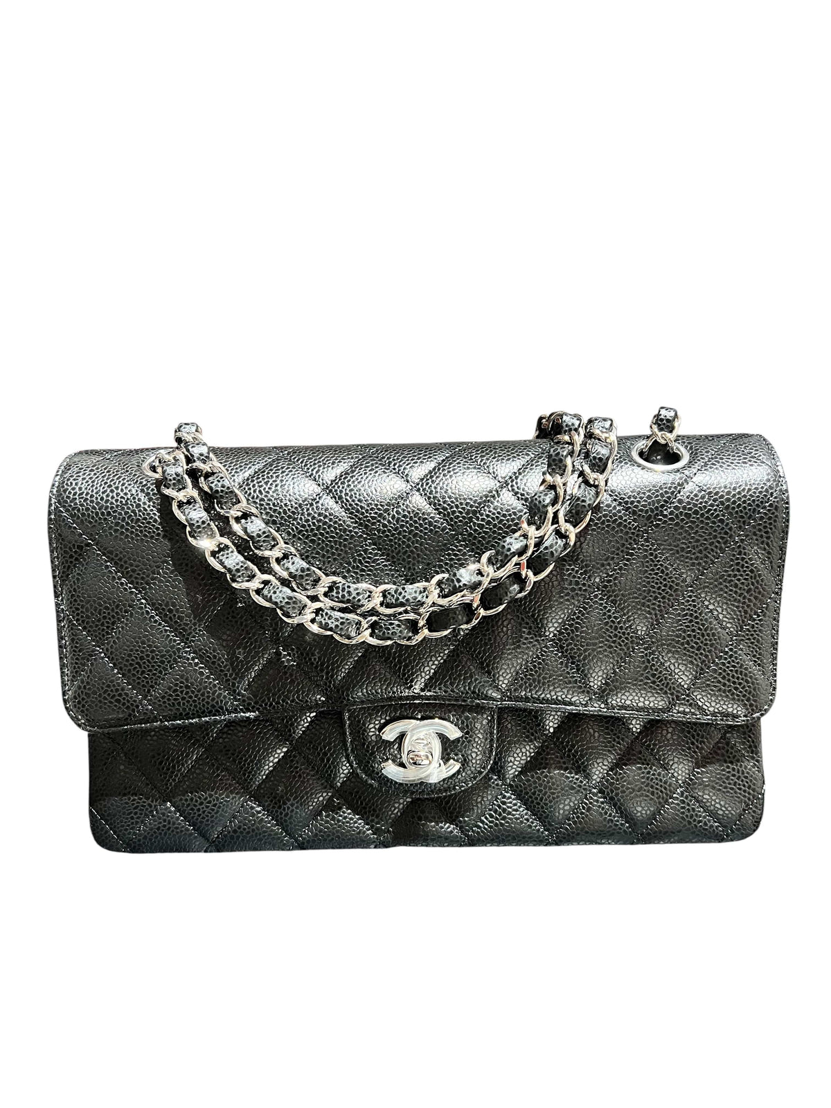 CHANEL CHANEL CLASSIC FLAP BLACK GRAINED CALF SHOULDER BAG 2000000153353