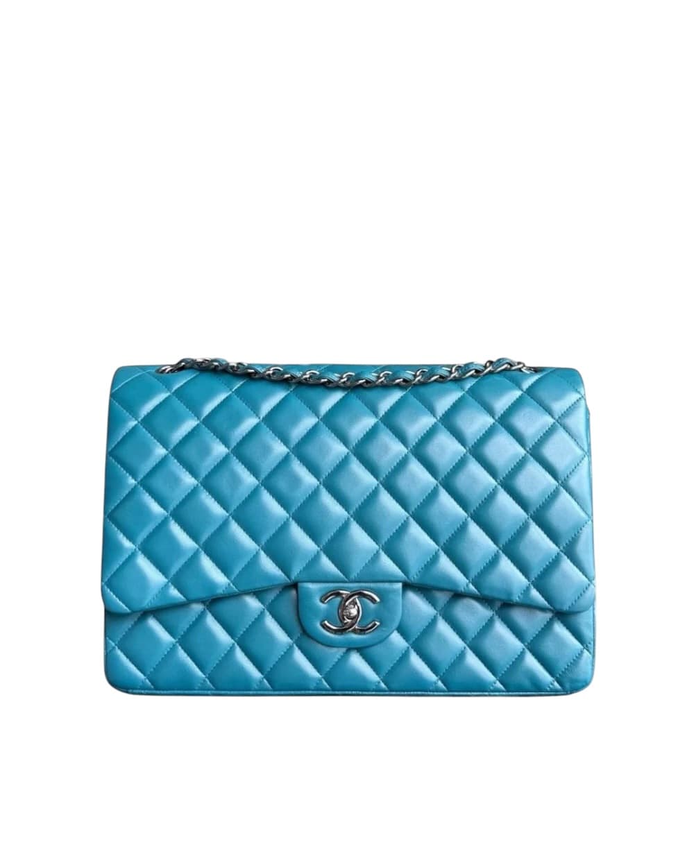 Chanel CHANEL CLASSIC FLAP MAXI - DOUBLE FLAP 33CM QUILTED LAMBSKIN BLUE SILVER HARDWARE SERIES 15 SYCM655