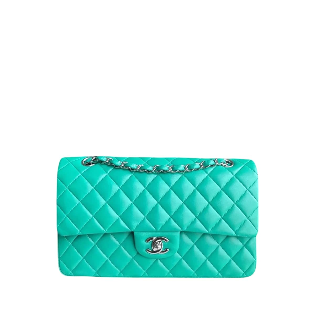 Chanel CHANEL CLASSIC FLAP MEDIUM - 25CM QUILTED LAMBSKIN LIGHT GREEN SILVER HARDWARE SERIES 16 SYCM657