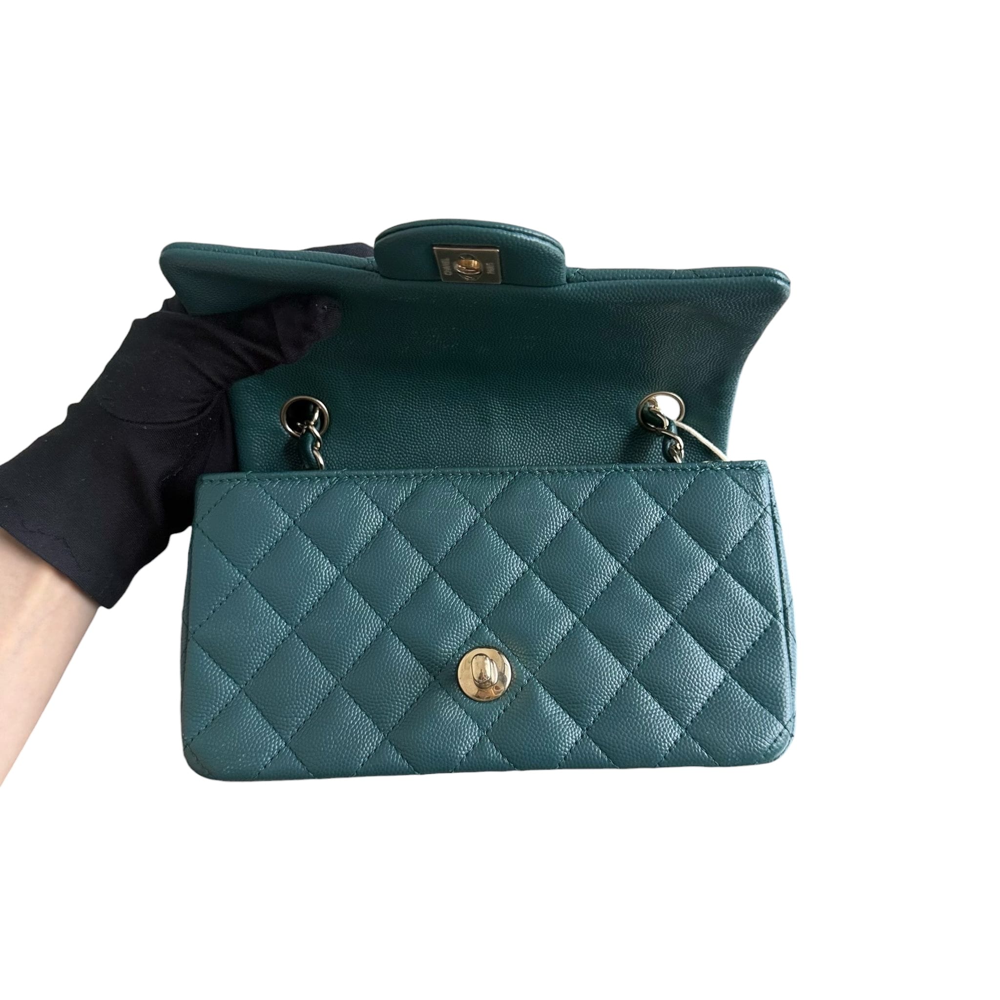 Chanel CHANEL CLASSIC FLAP MINI RECTANGLE DARK GREEN CAVIAR SERIES 24 SYCM666