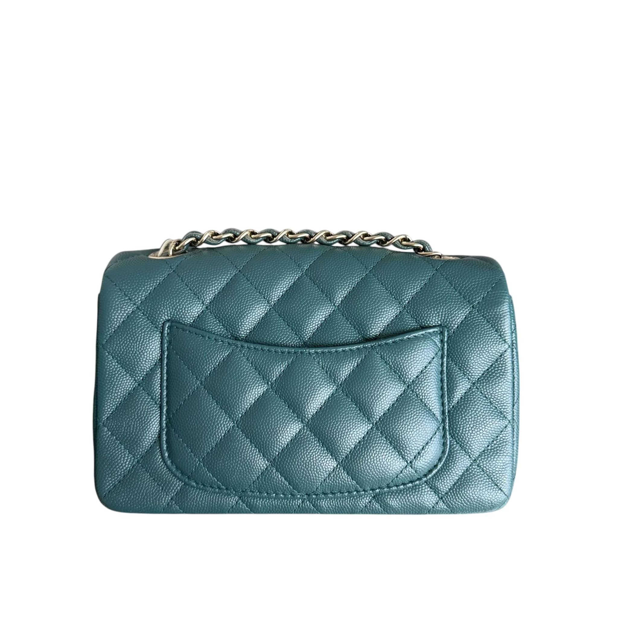 Chanel CHANEL CLASSIC FLAP MINI RECTANGLE DARK GREEN CAVIAR SERIES 24 SYCM666