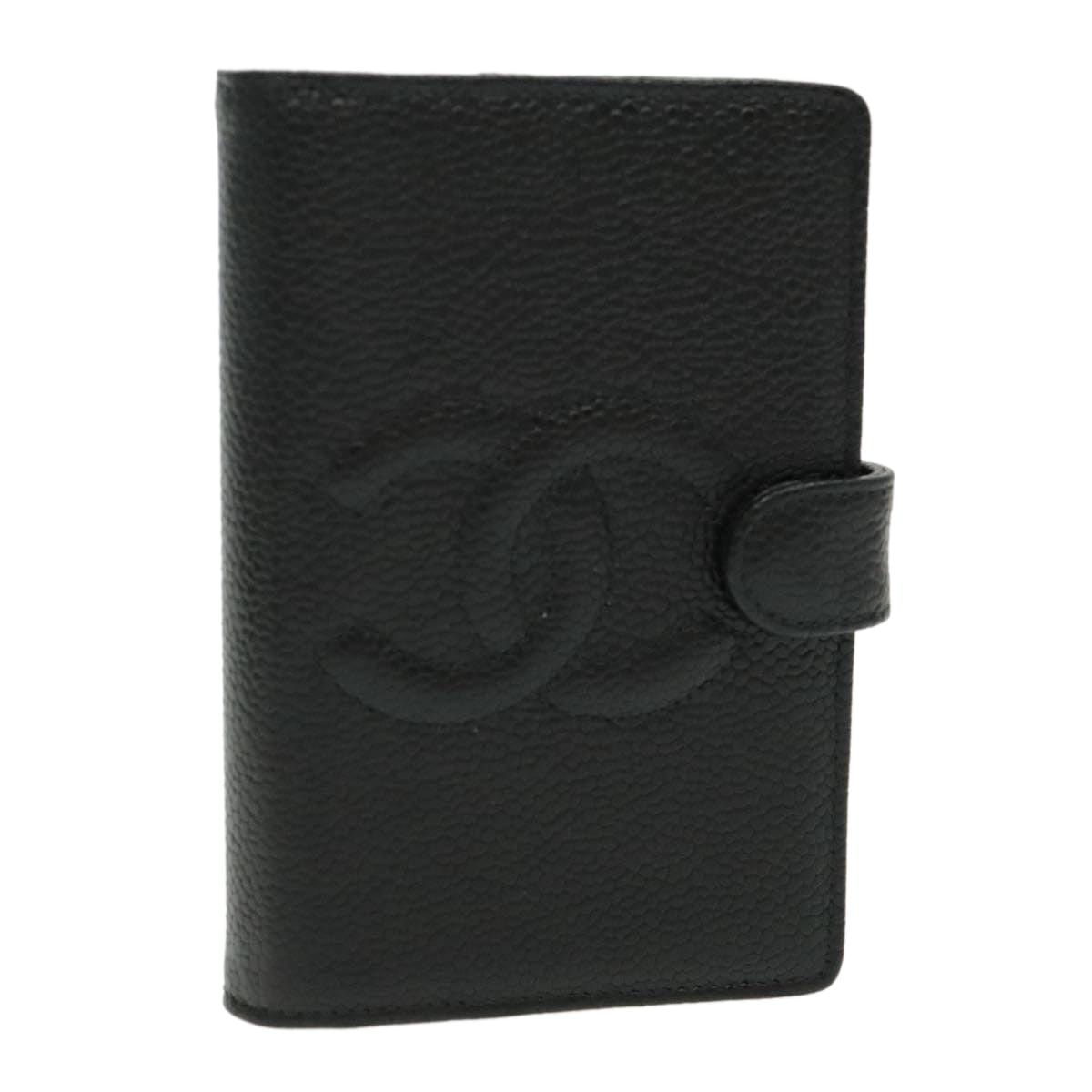 CHANEL CHANEL Day Planner Cover Caviar Skin Black Gold CC Auth ac3294