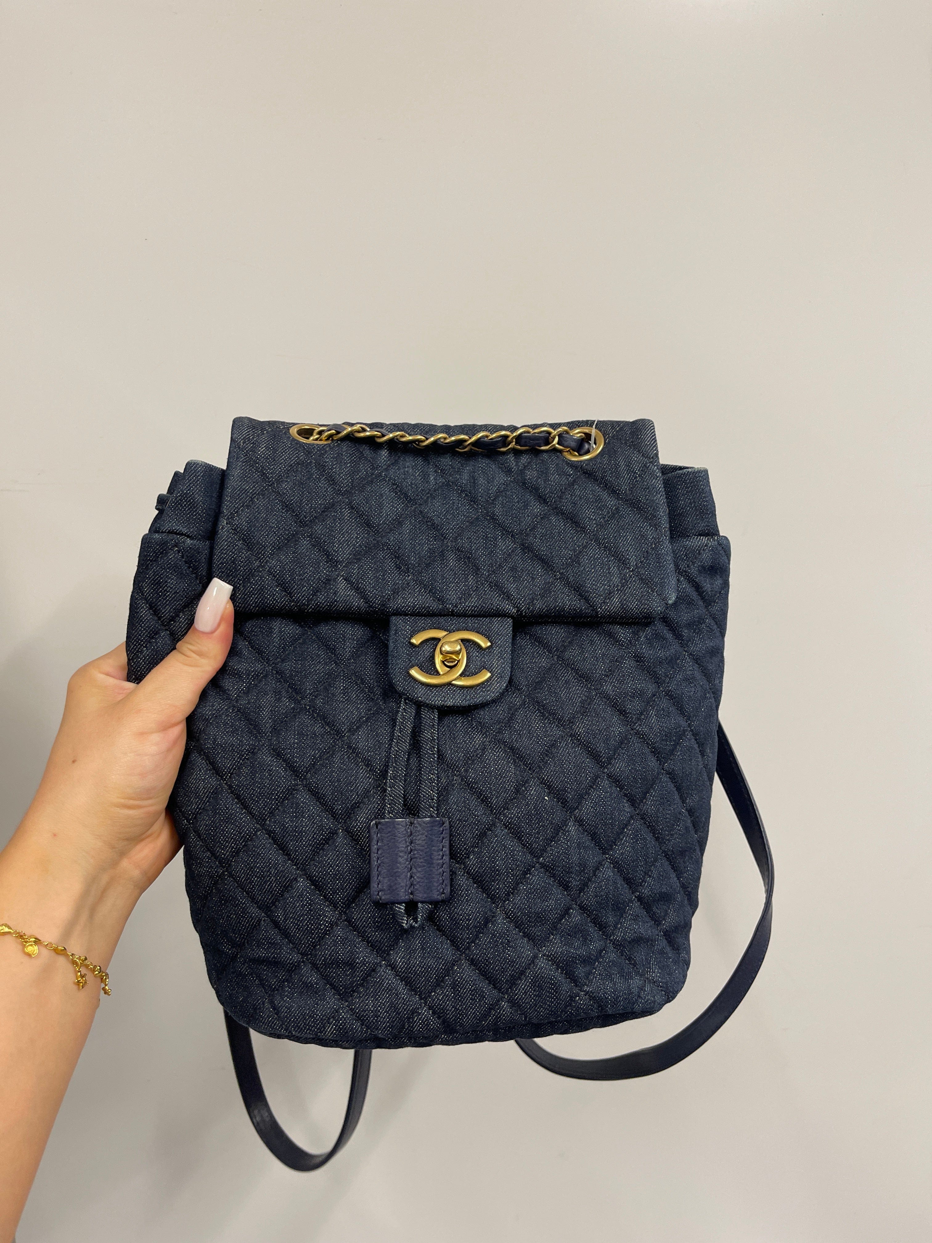 Chanel CHANEL Denim×Leather Navy G Matelasse Ruck Sack B0629LB9UC