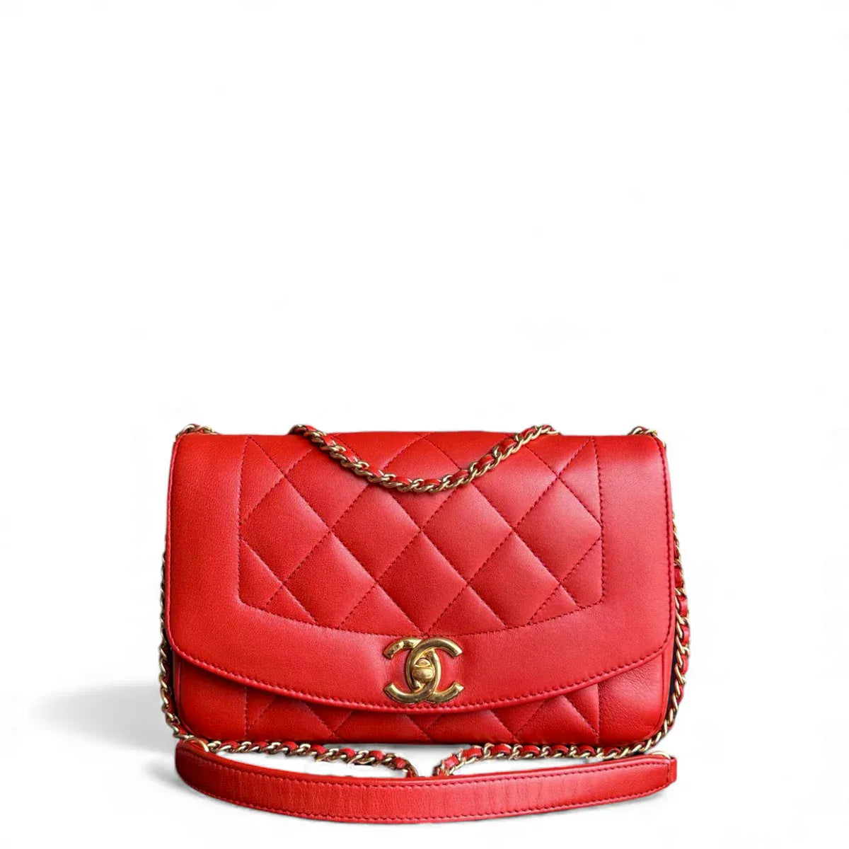 Chanel CHANEL DIANA REISSUE SMALL - 22CM QUILTED LAMBSKIN RED GOLD HARDWARE SERIES 20 SYCM624
