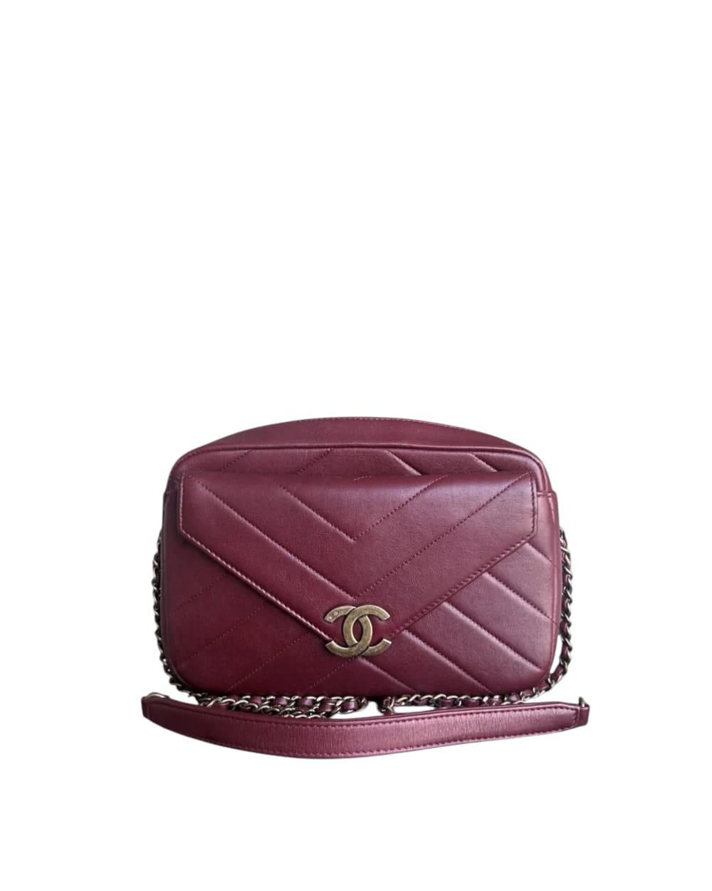 Chanel CHANEL FLAP - 22CM CHEVRON CALFSKIN BURGUNDY GOLD HARDWARE SERIES 22 SYCM620