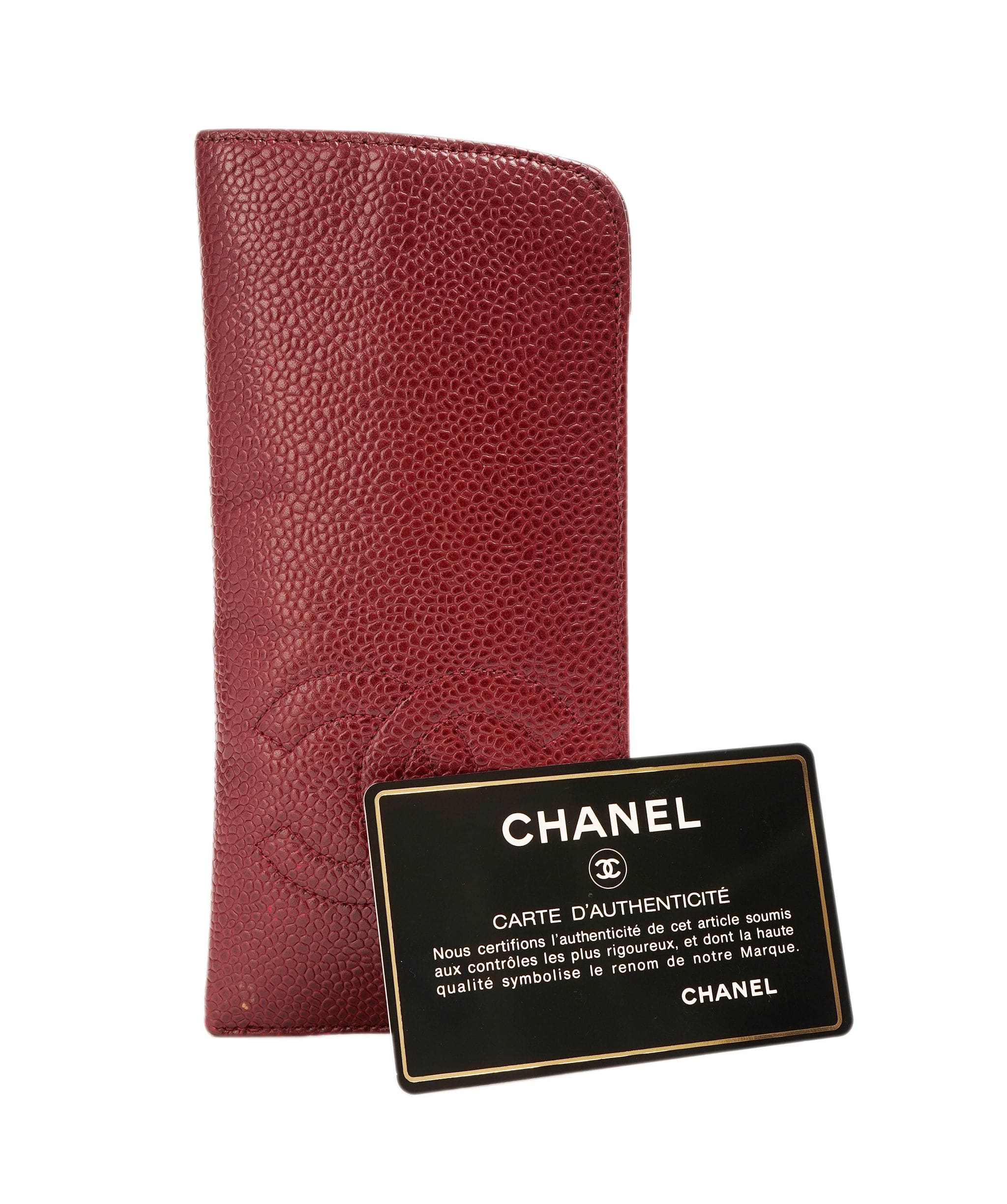 Chanel CHANEL Glasses Case Caviar Skin Bordeaux CC Auth bs16462 DBXS1628