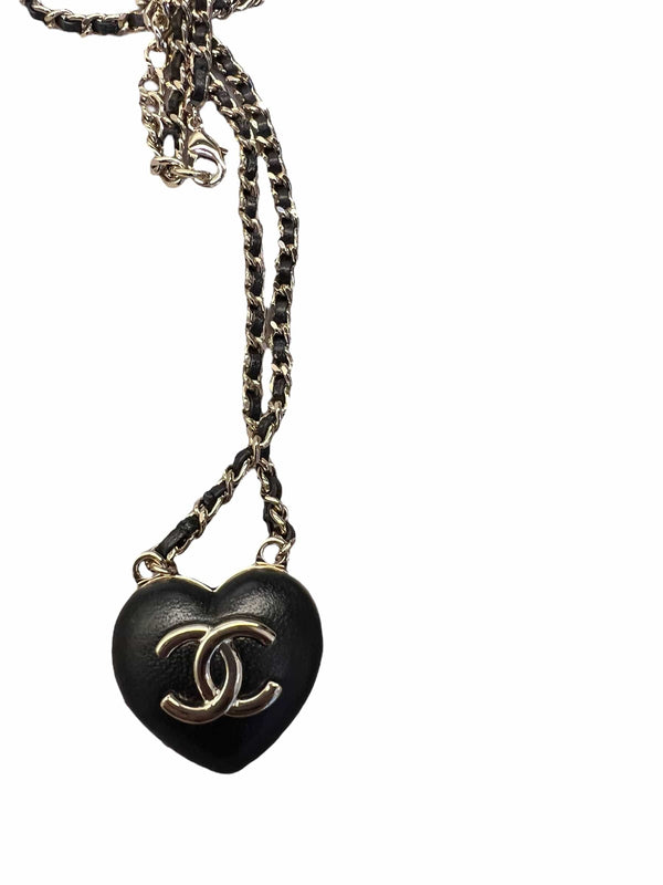 Chanel Chanel Leather Heart Locket Black GHW SYCY236