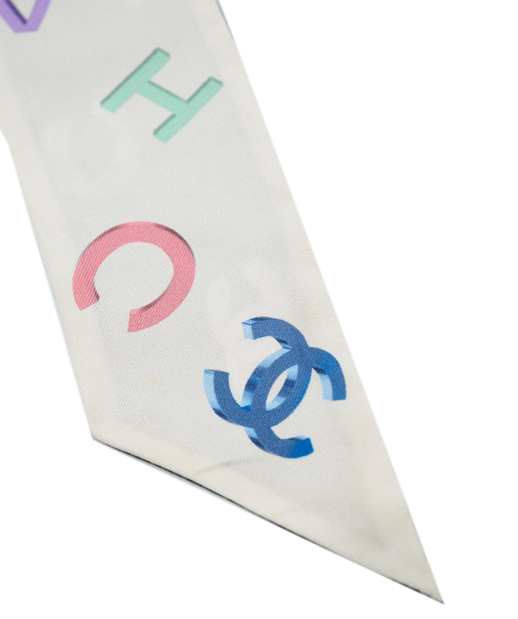Chanel Chanel navy/white silk letters neck scarf 119cm - AJC0661