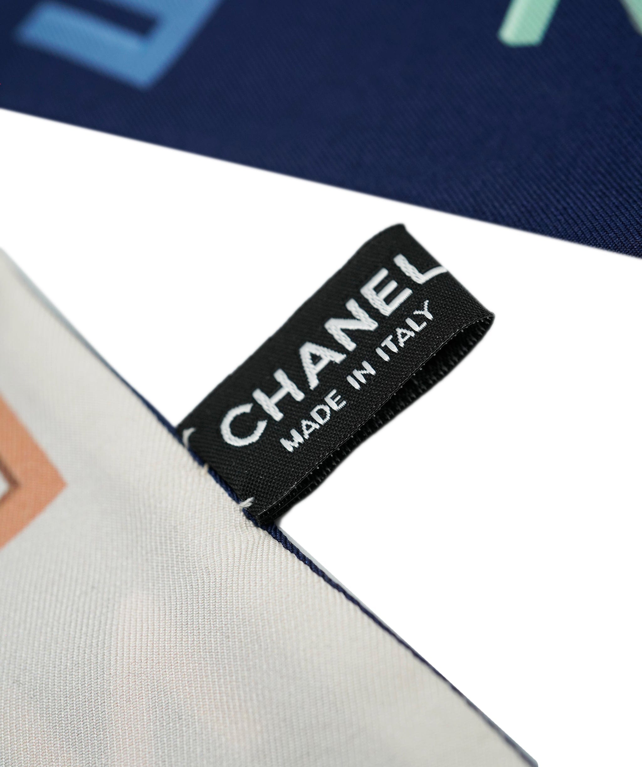 Chanel Chanel navy/white silk letters neck scarf 119cm - AJC0661