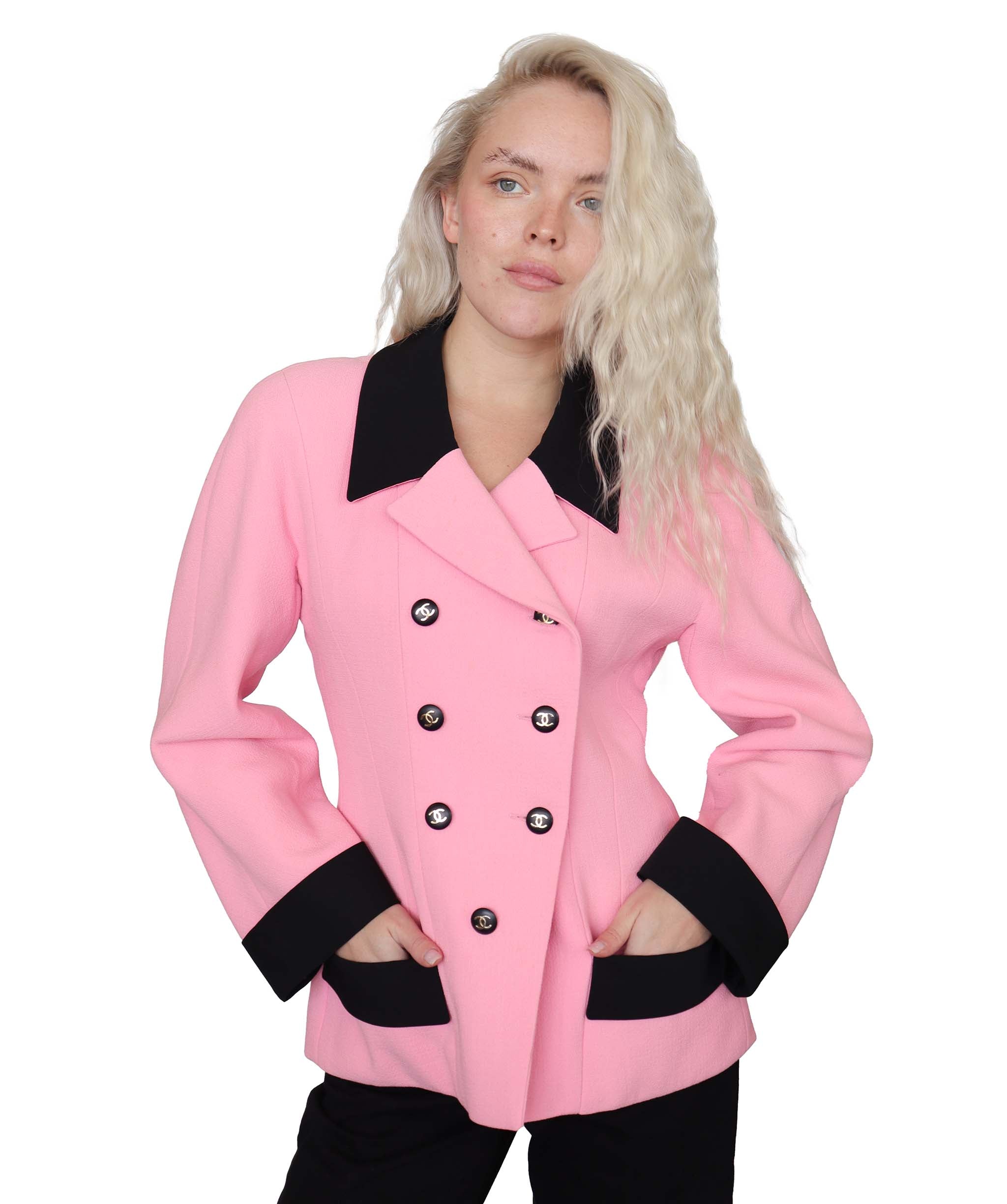 Chanel Pink Black Collection 25 CC Coco Mark Jacket Size 38