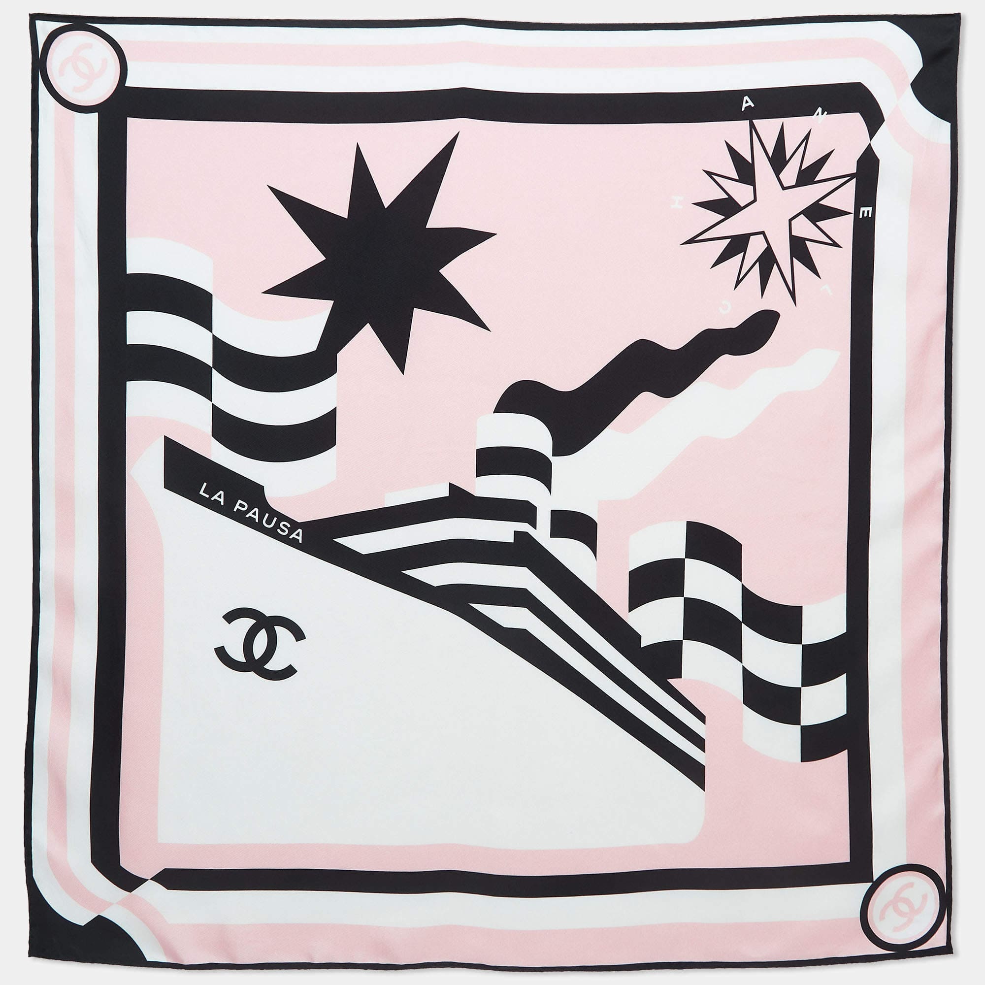 Chanel Chanel Pink Print Silk La Pausa Square Scarf ASCLC2168