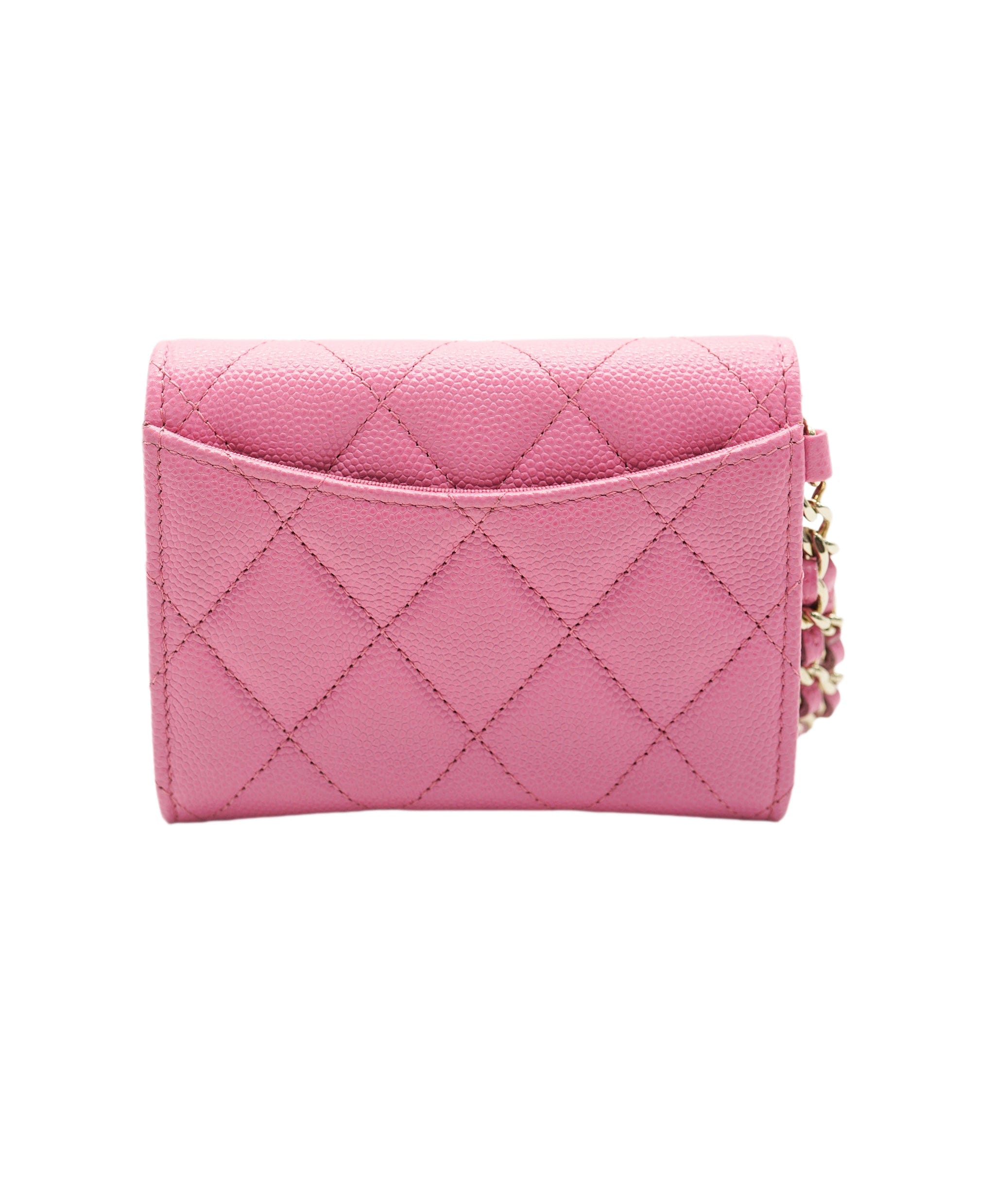 Chanel Chanel Pink Quilted Caviar Card Holder With Chain ABC0755