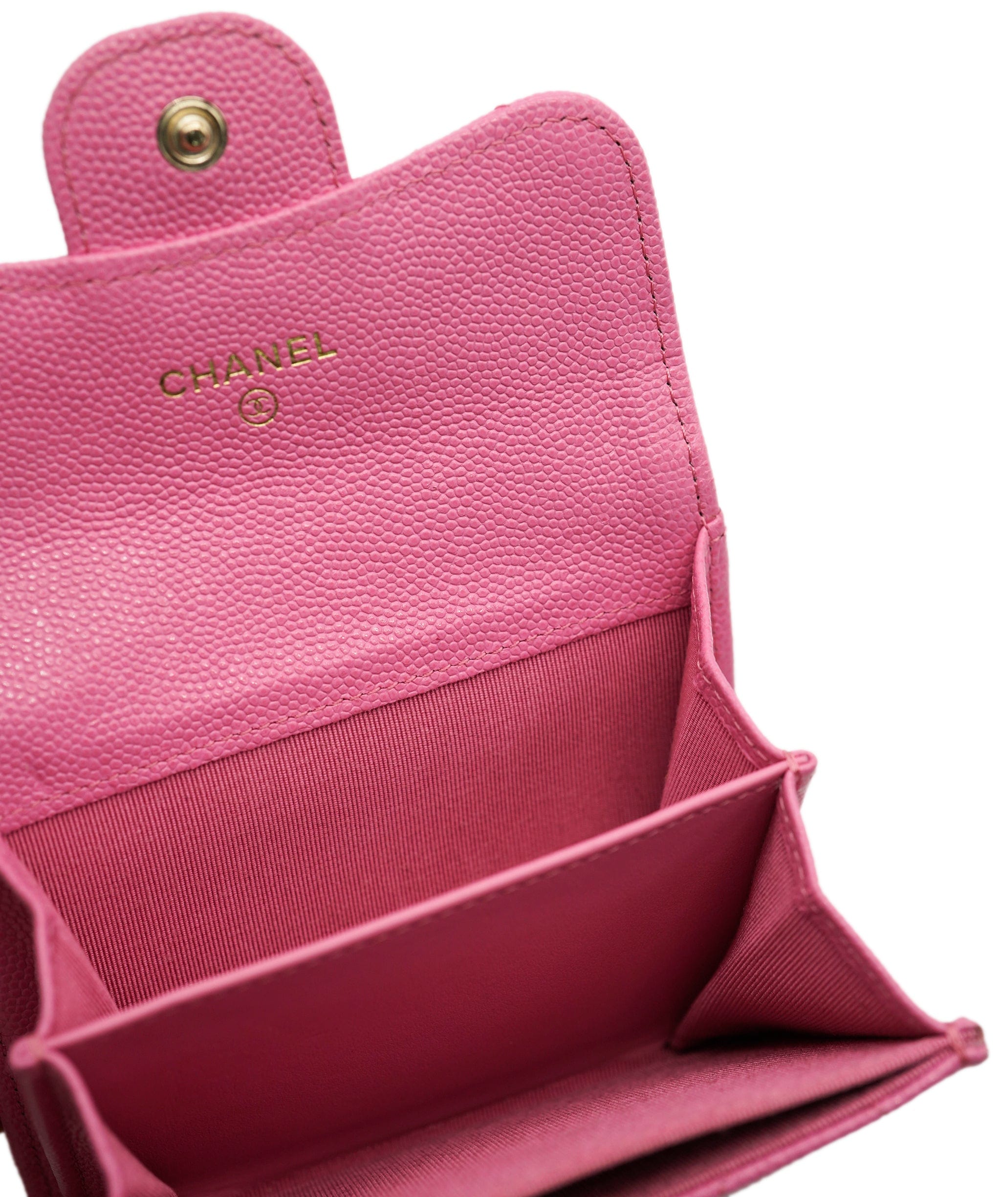 Chanel Chanel Pink Quilted Caviar Card Holder With Chain ABC0755