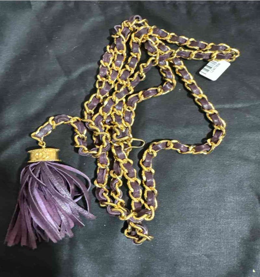 Chanel CHANEL Purple Leather Tassel Waist Chain Necklace LZ407856
