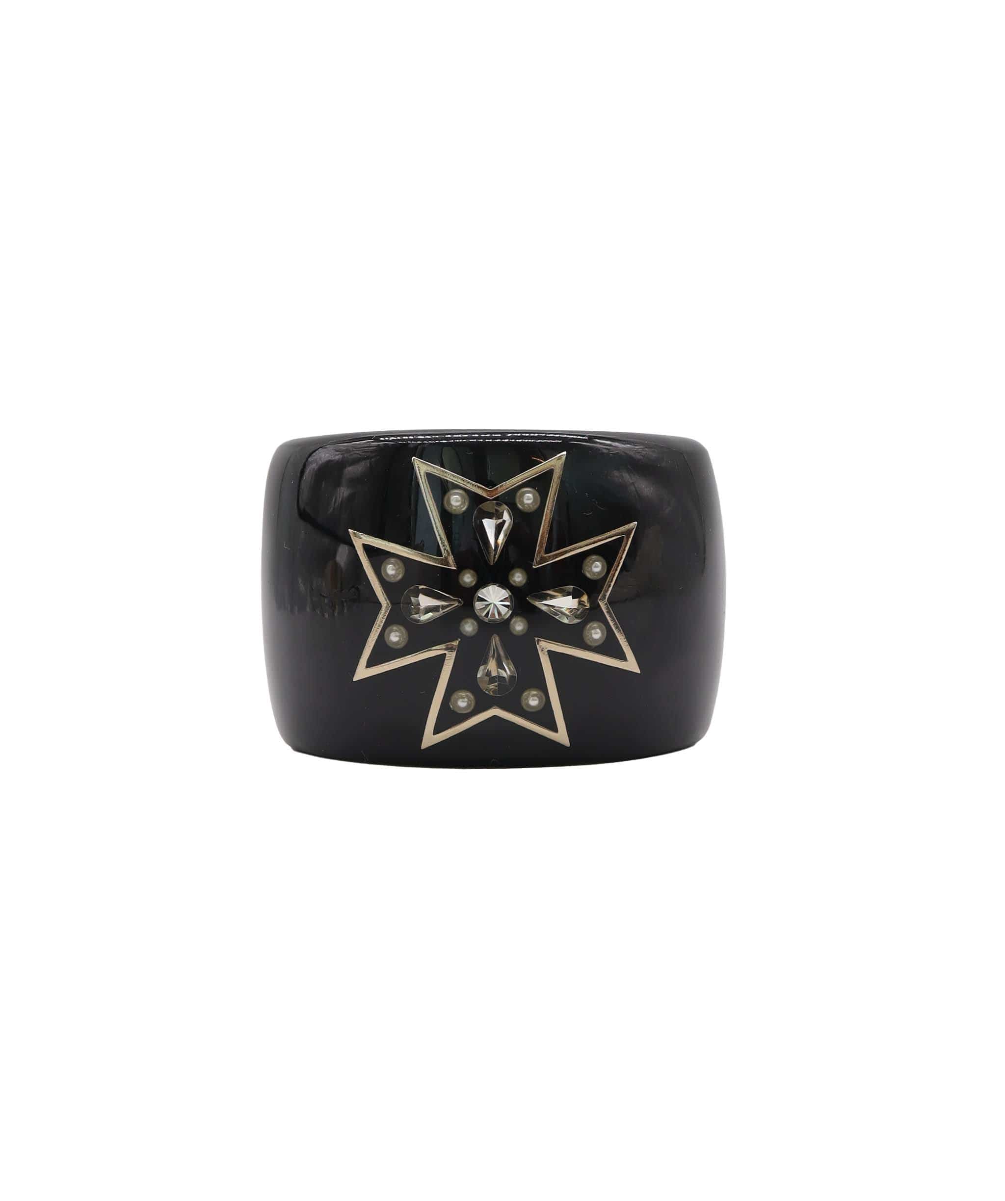 Chanel CHANEL RESIN CRYSTAL CUFF BRACELET BLACK ASC7320