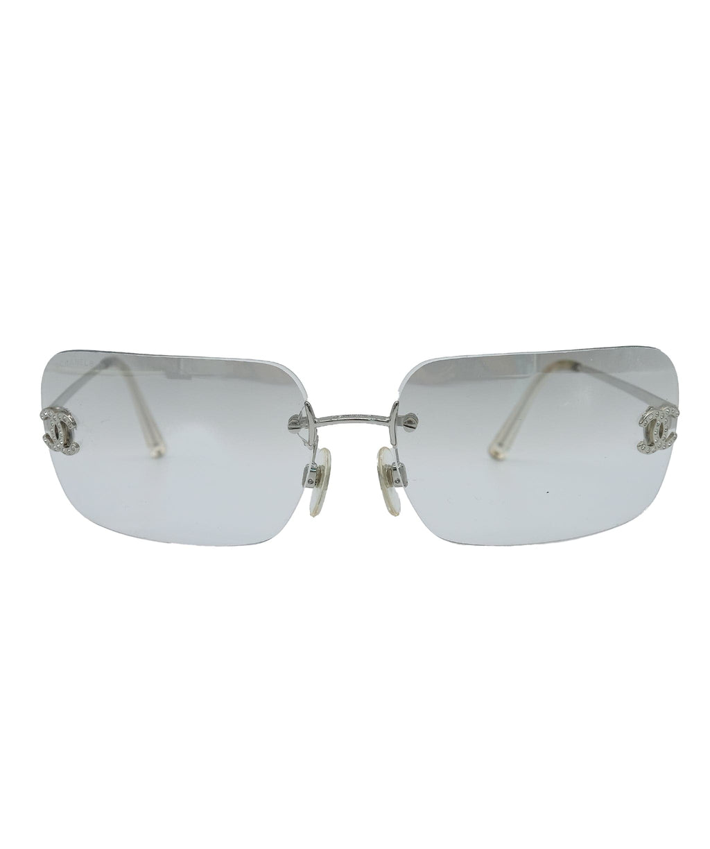 Chanel 4017-D Crystal CC Logo Rimless Sunglasses Clear | Archives de Luxe